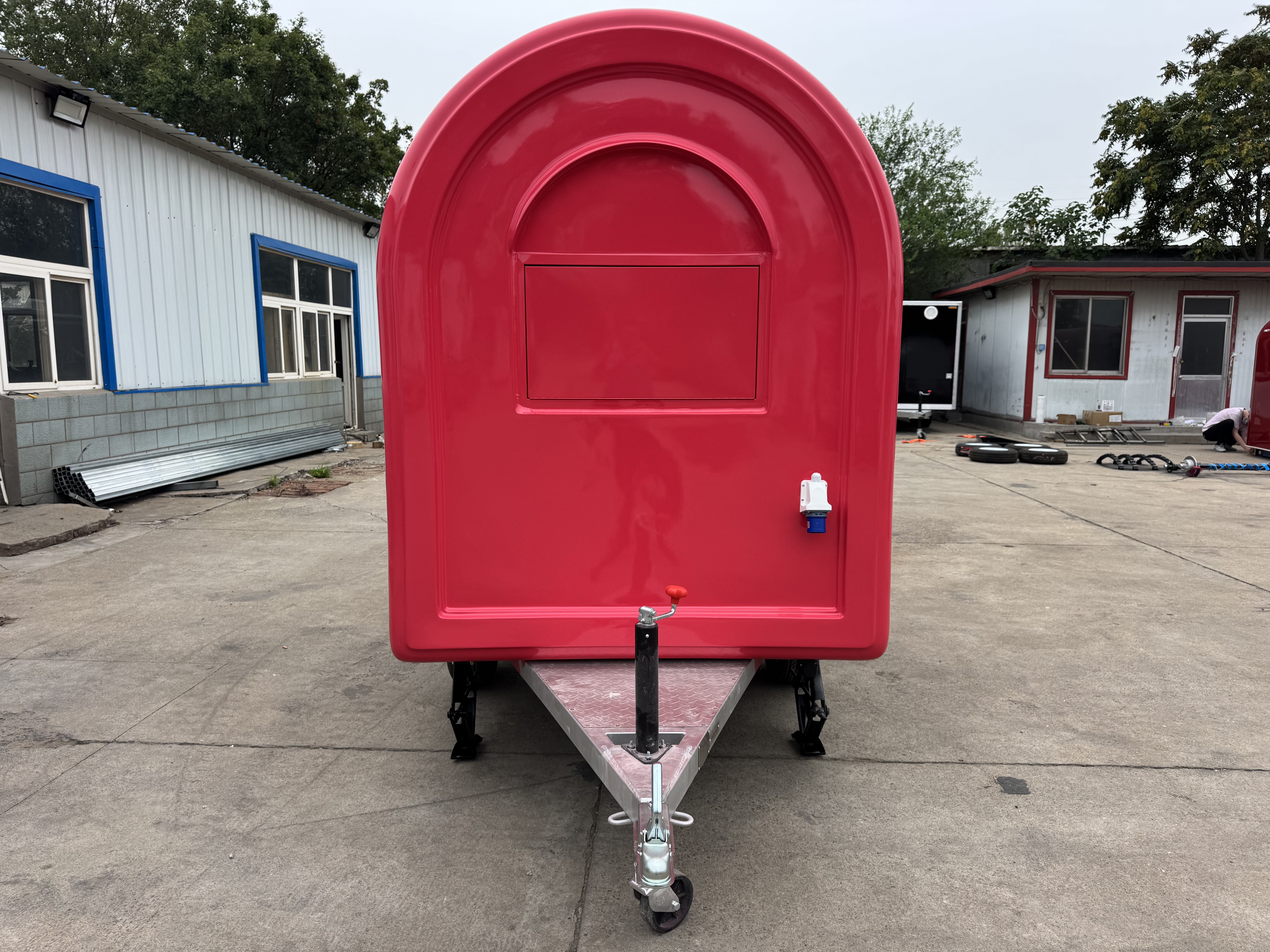 Red towable mobile food truck for starting a food stall