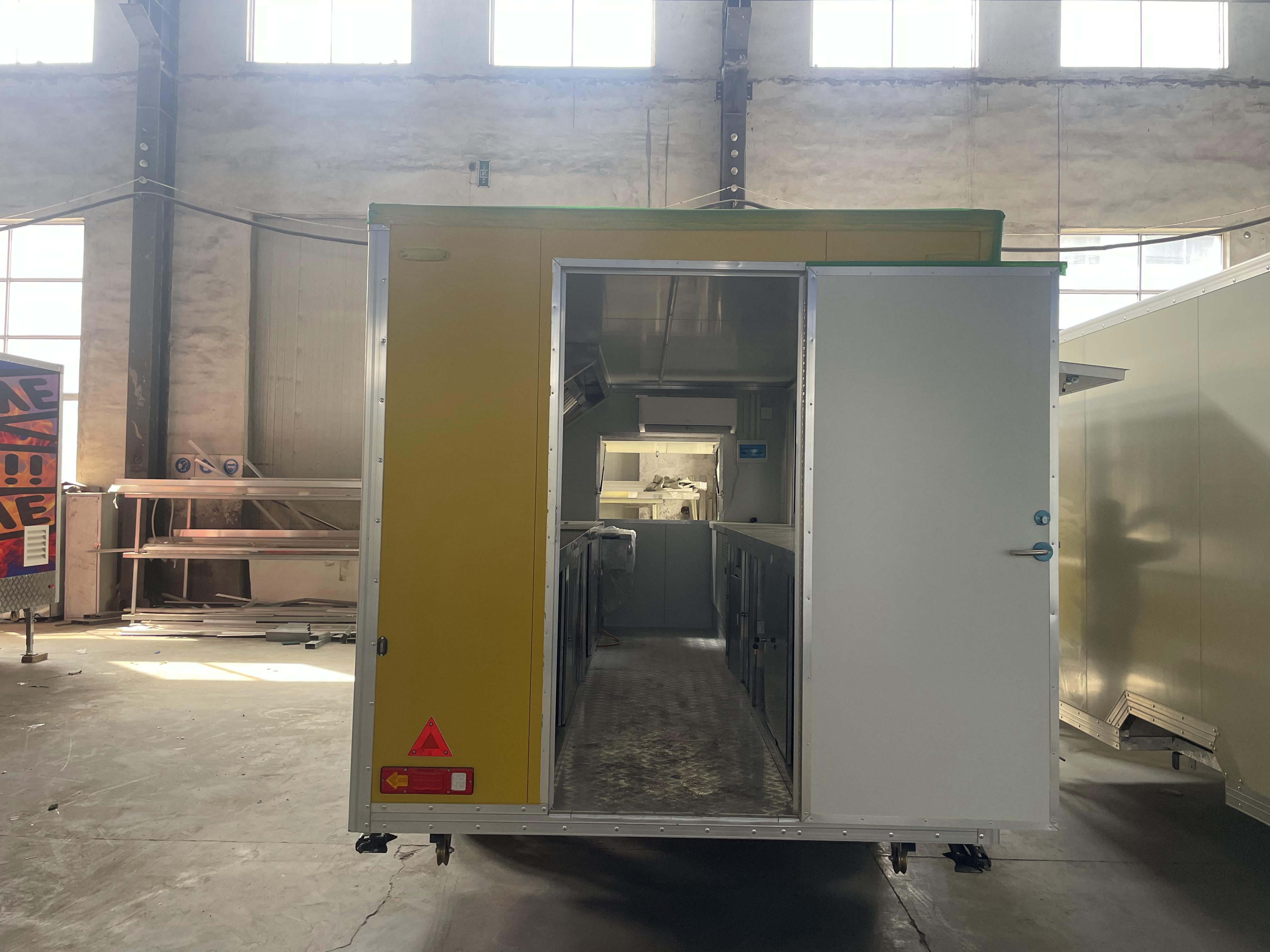 "RISE N DINE" yellow food cart mobile catering operation equipment