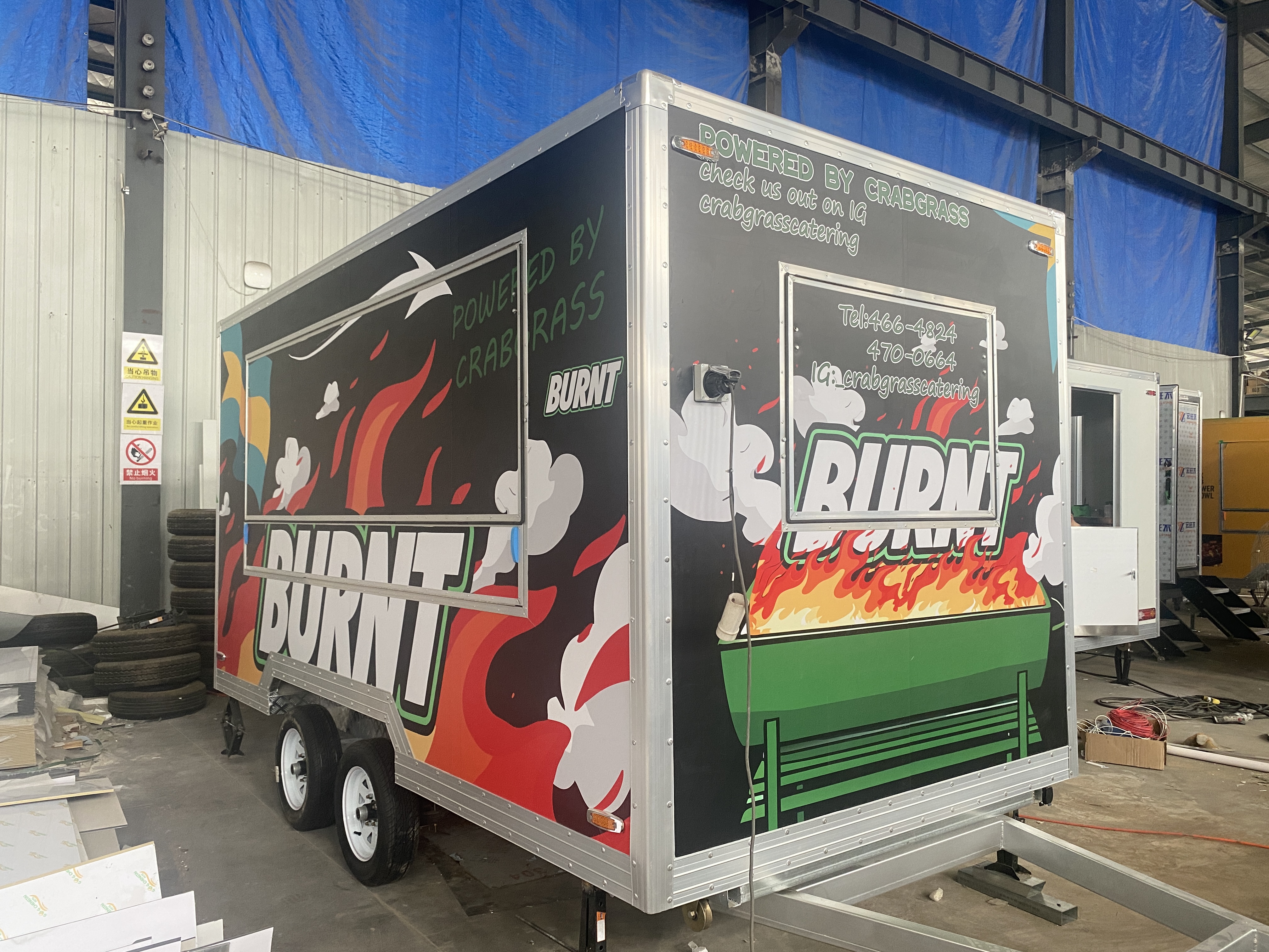Trendy flame graffiti mobile food truck trailer, an eye-catching tool for street food business