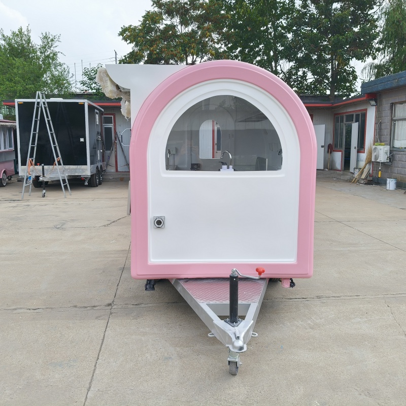 The pink and white cute food truck is the ideal choice for a mobile snack shop
