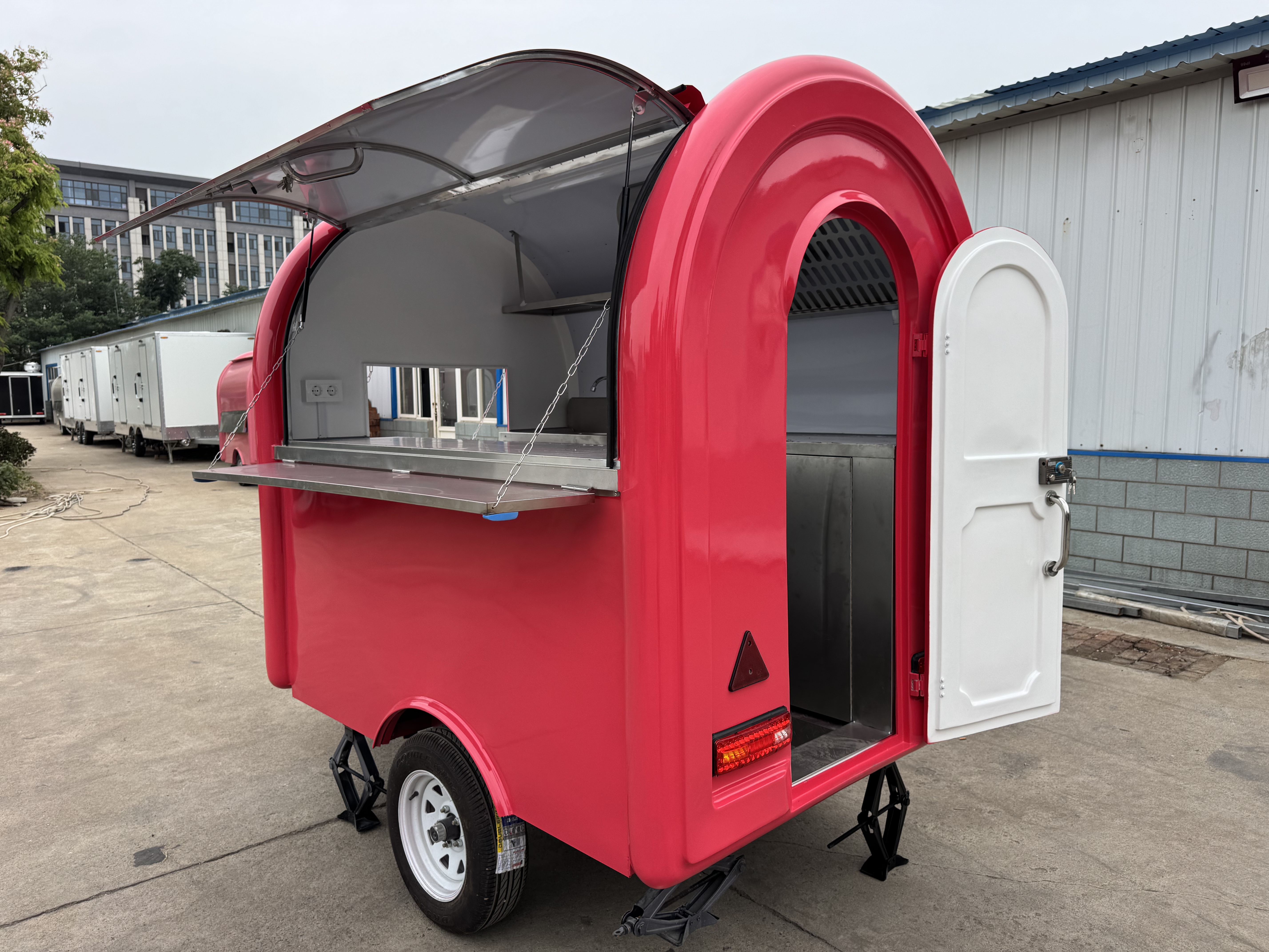Red towable mobile food truck for starting a food stall