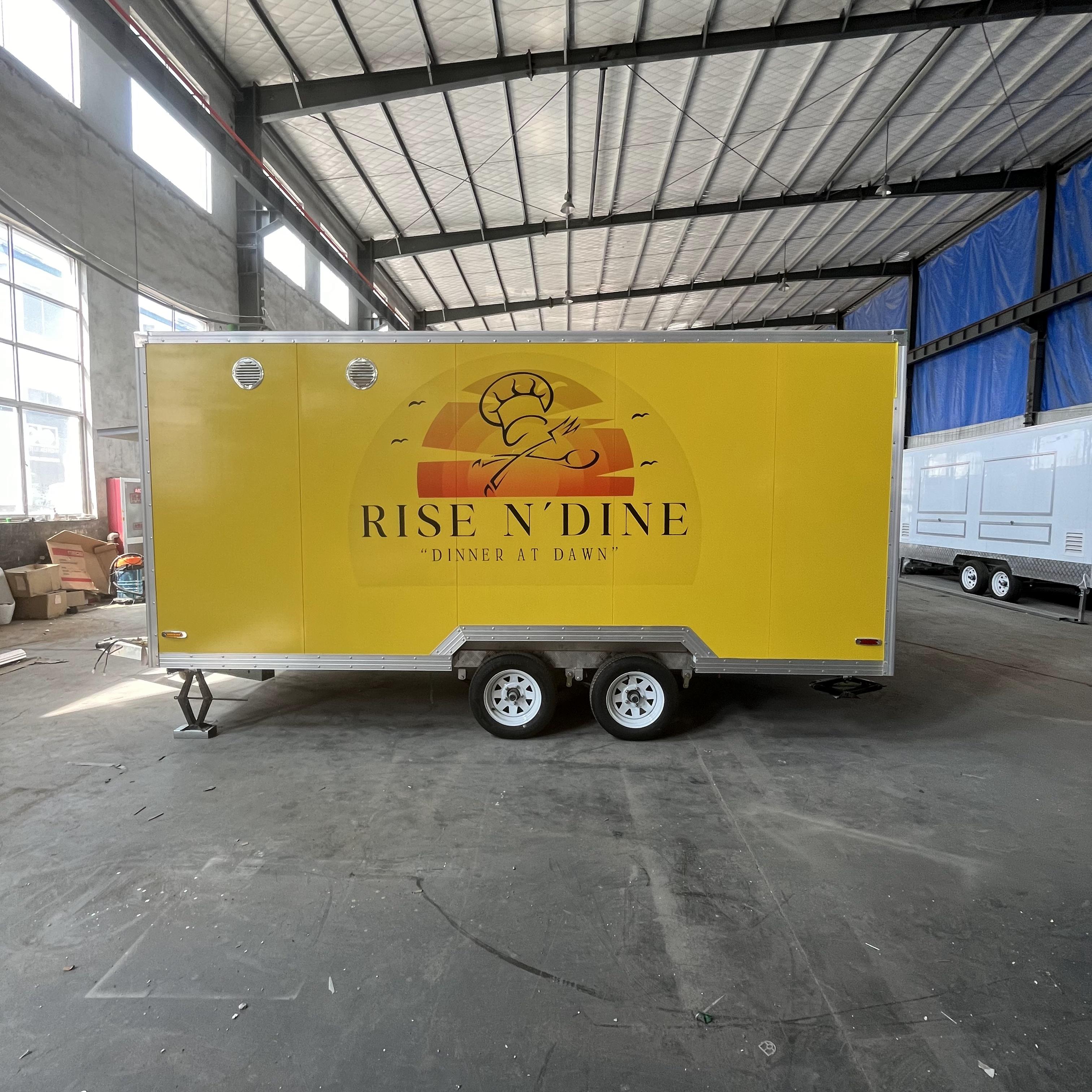 "RISE N DINE" yellow food cart mobile catering operation equipment