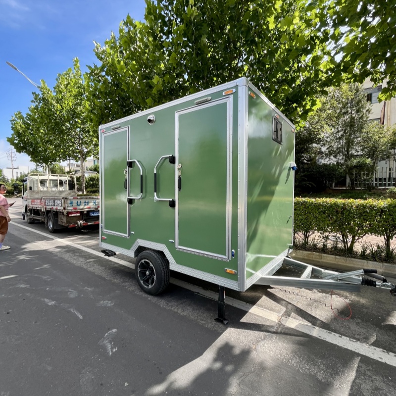 Outdoor mobile toilet trailer green double room, ready to use immediately, super convenient