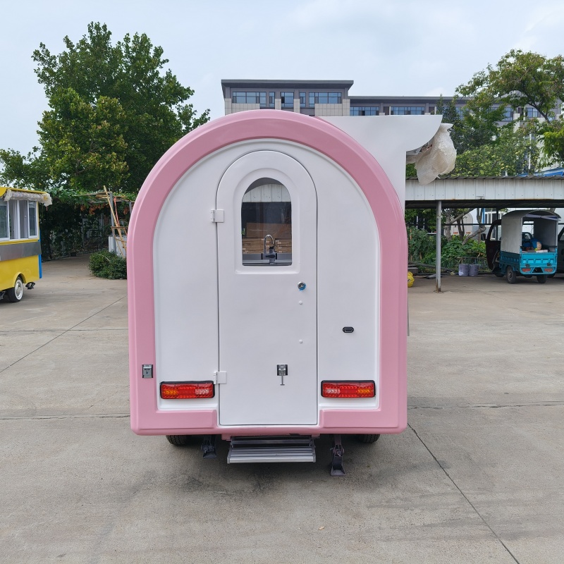 The pink and white cute food truck is the ideal choice for a mobile snack shop