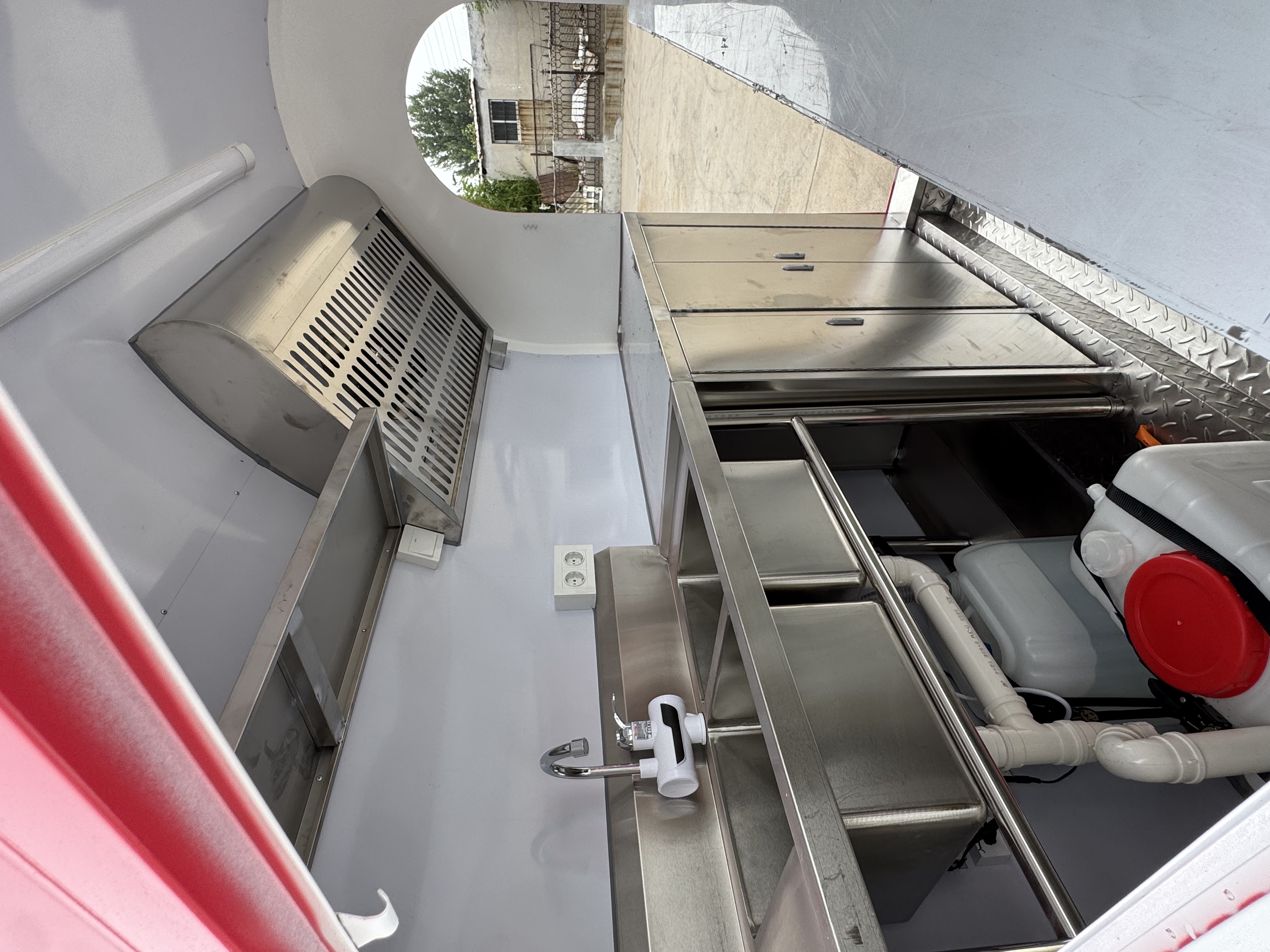 Red towable mobile food truck for starting a food stall