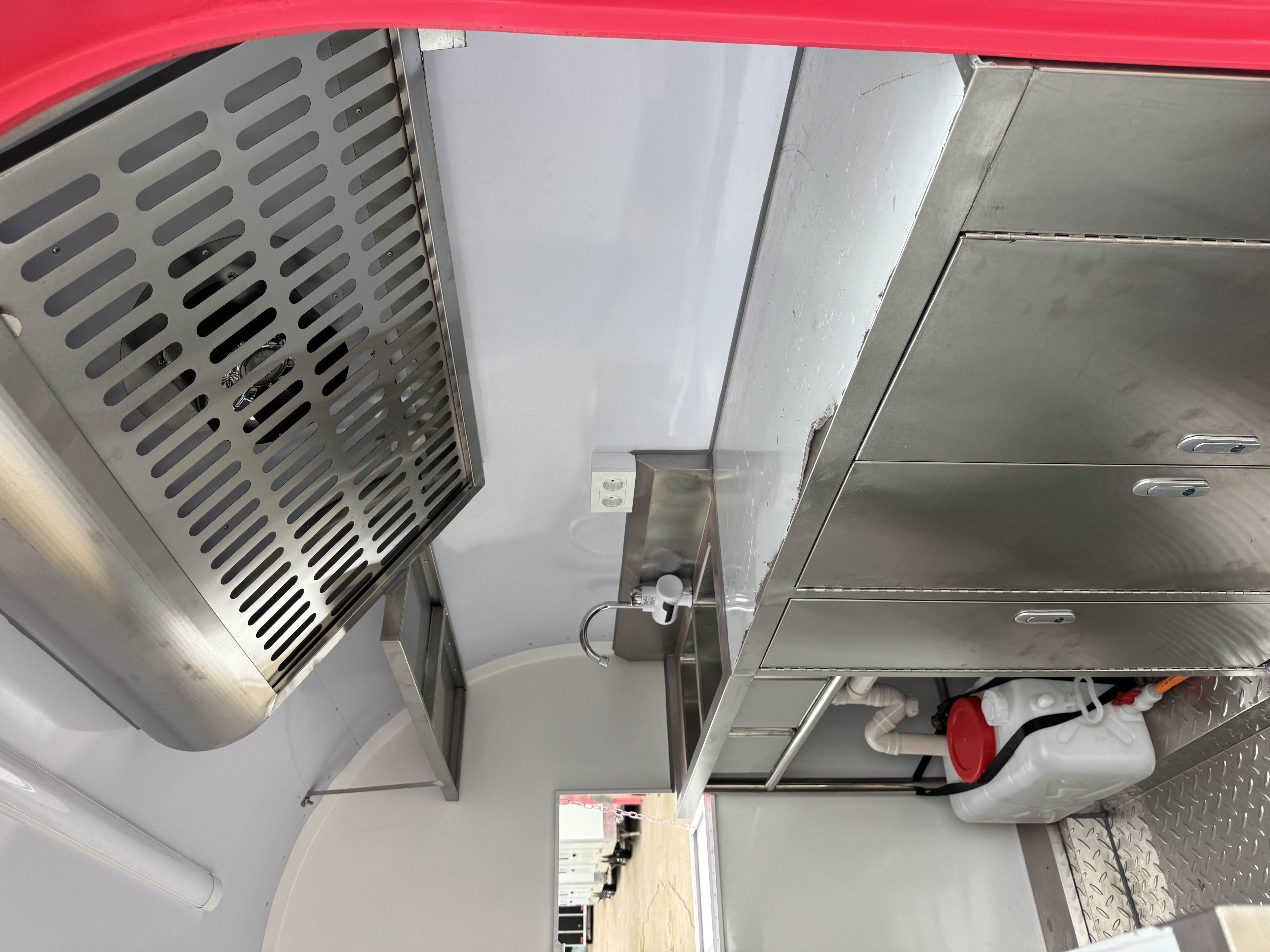 Red towable mobile food truck for starting a food stall