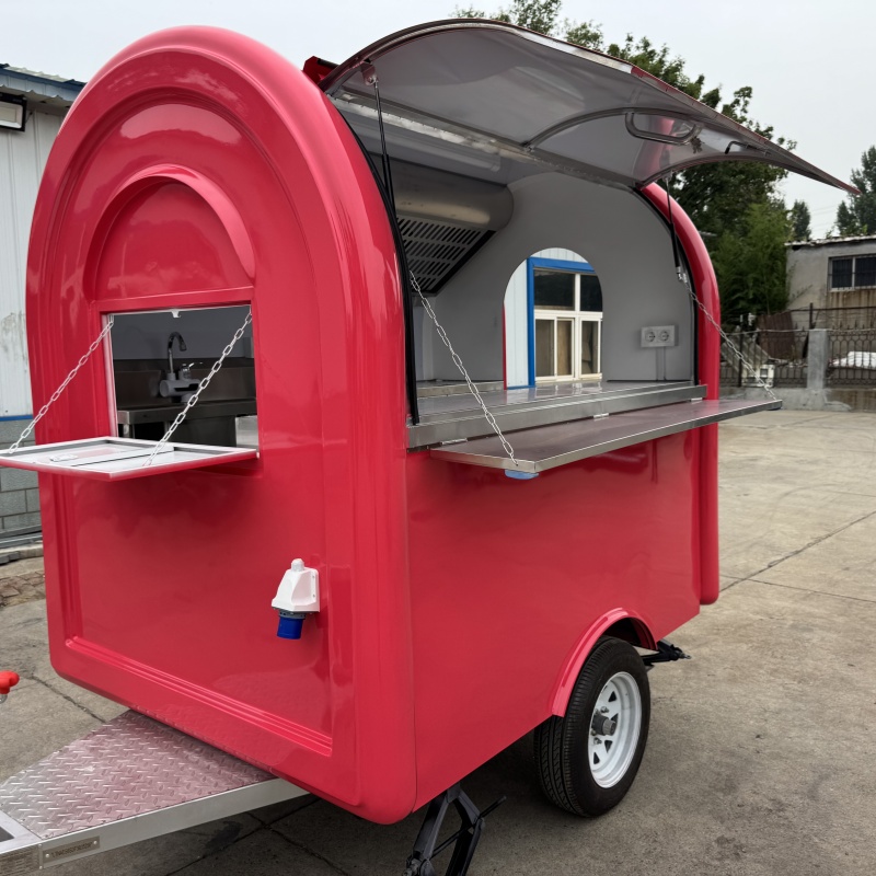 Red towable mobile food truck for starting a food stall