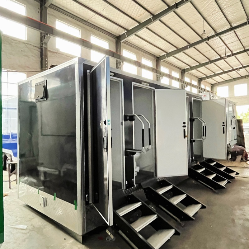 Durable and practical! Black multi-compartment portable toilet trailer, with a super considerate pedal design