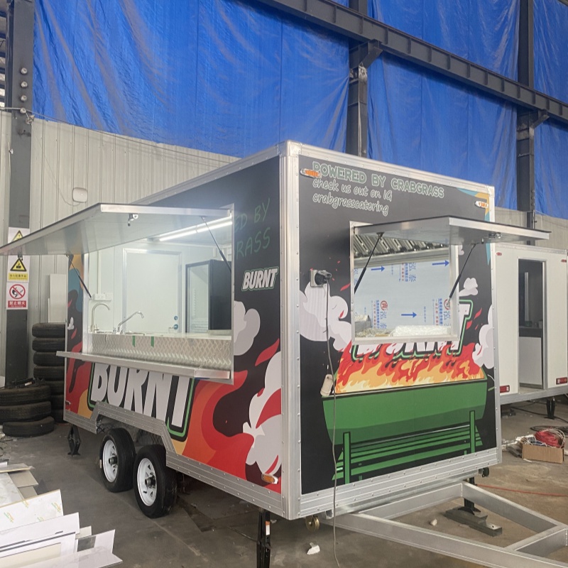 Trendy flame graffiti mobile food truck trailer, an eye-catching tool for street food business