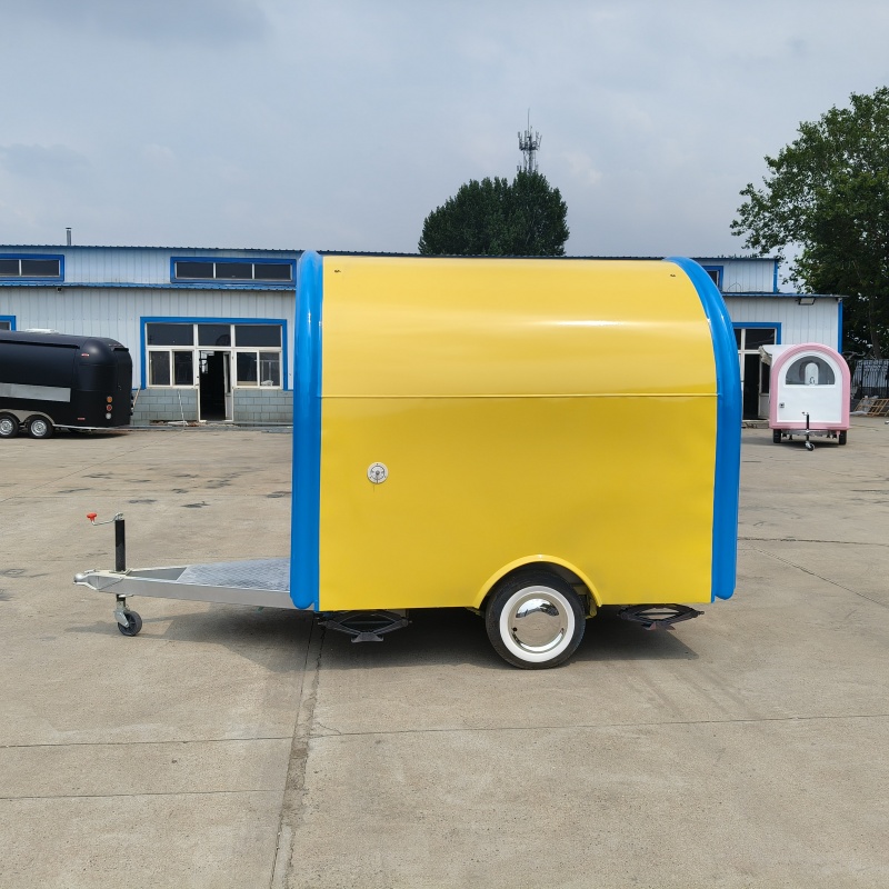 Yellow and blue exterior trailer food truck, multi-functional mobile business vehicle editor shares