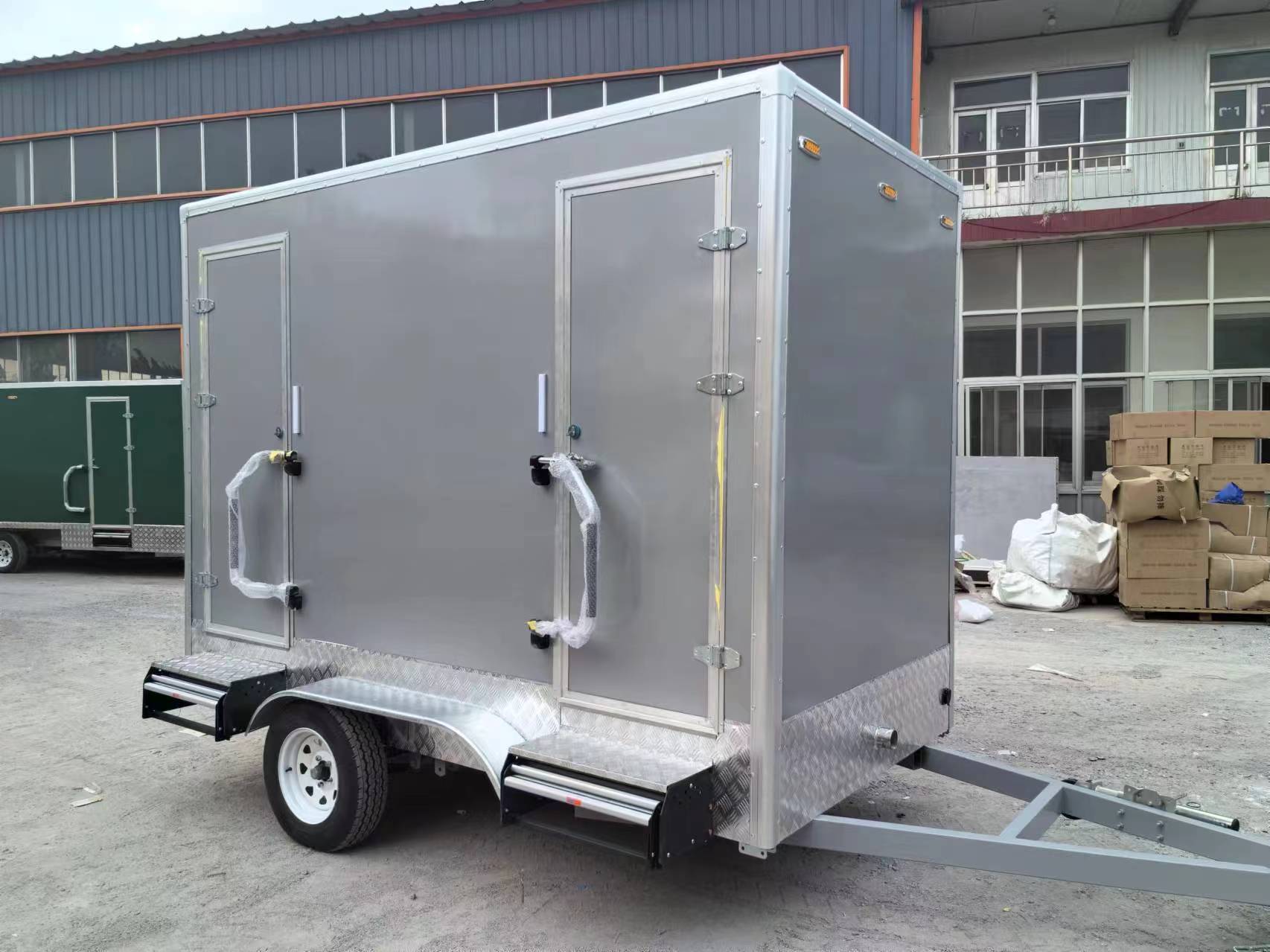 The silver towable mobile workspace is convenient and flexible for multiple scenarios