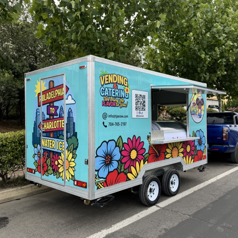 Painted mobile food truck, Philadelphia Charlotte themed catering trailer mobile vending vehicle