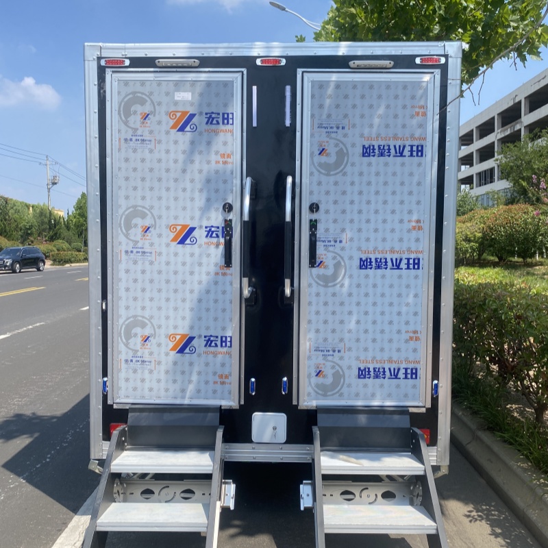 Double-door, double-pedal mobile toilet trailer with black appearance, a convenient and hygienic outdoor solution