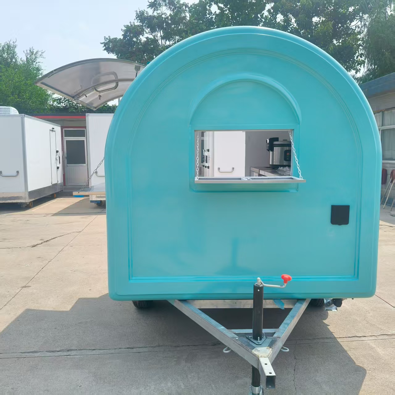 Retro-style mobile snack truck, towable commercial catering vehicle