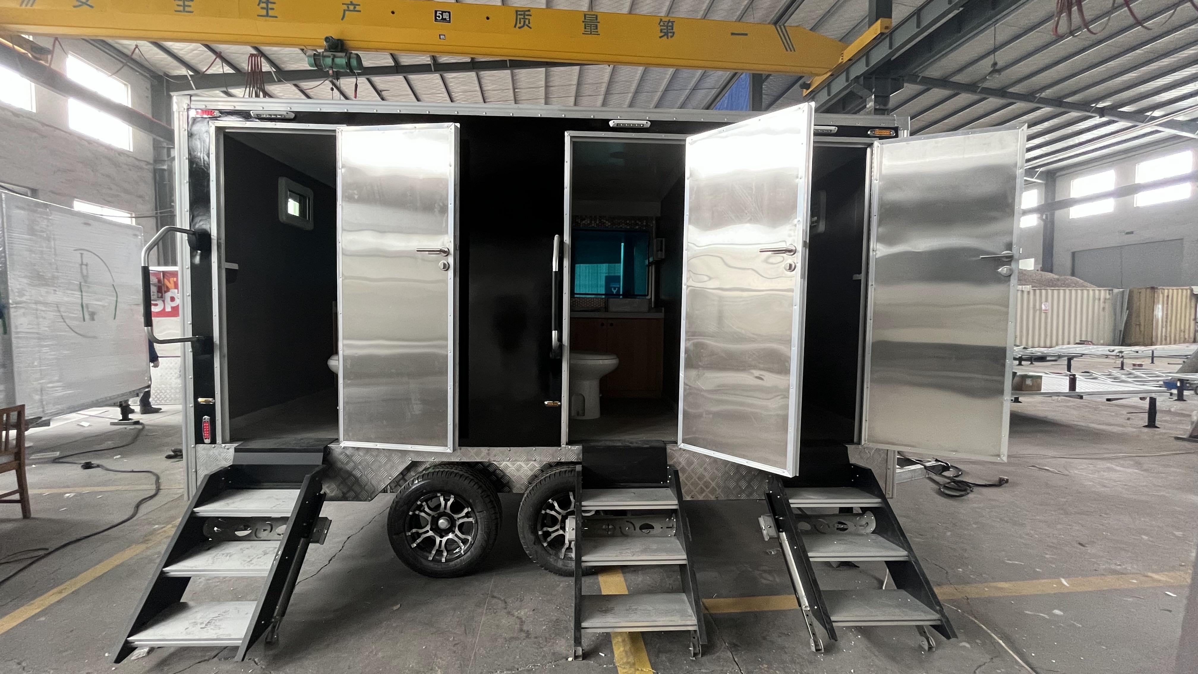 Black double/triple outdoor mobile toilets