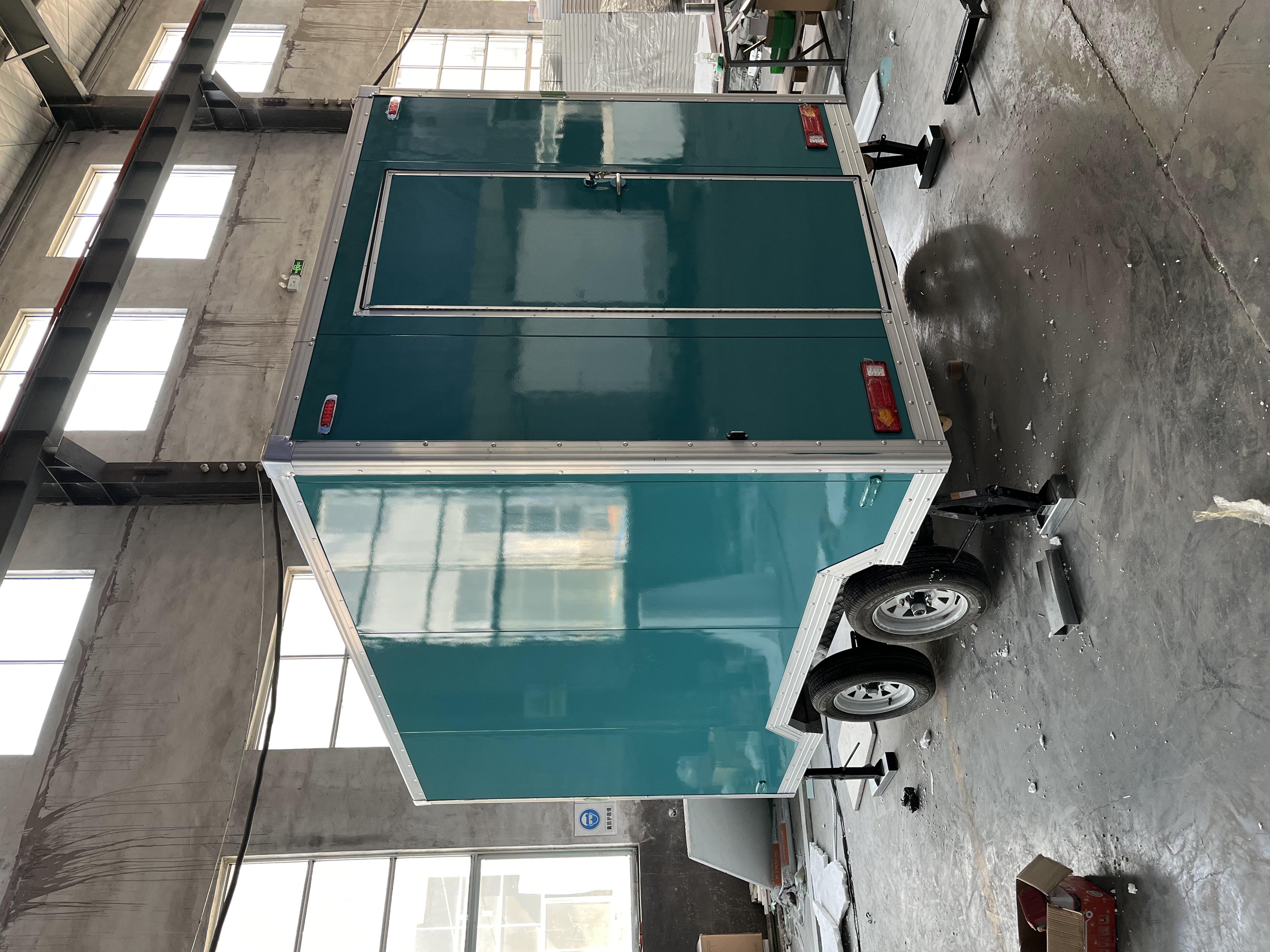Customized blue-green mobile food truck with sunshade window, a great helper for mobile business operations