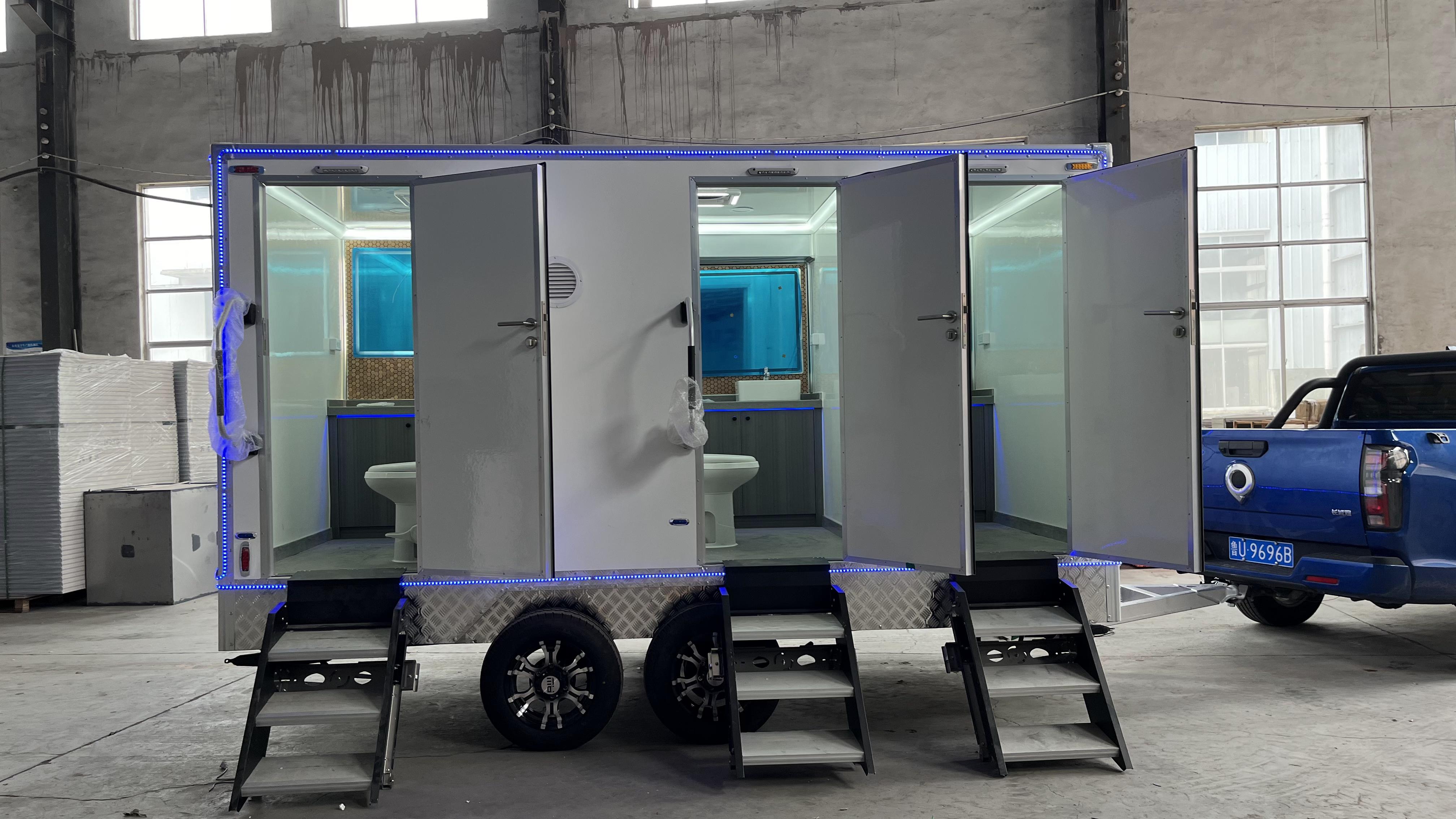 Outdoor multi-room mobile toilets make convenience within easy reach