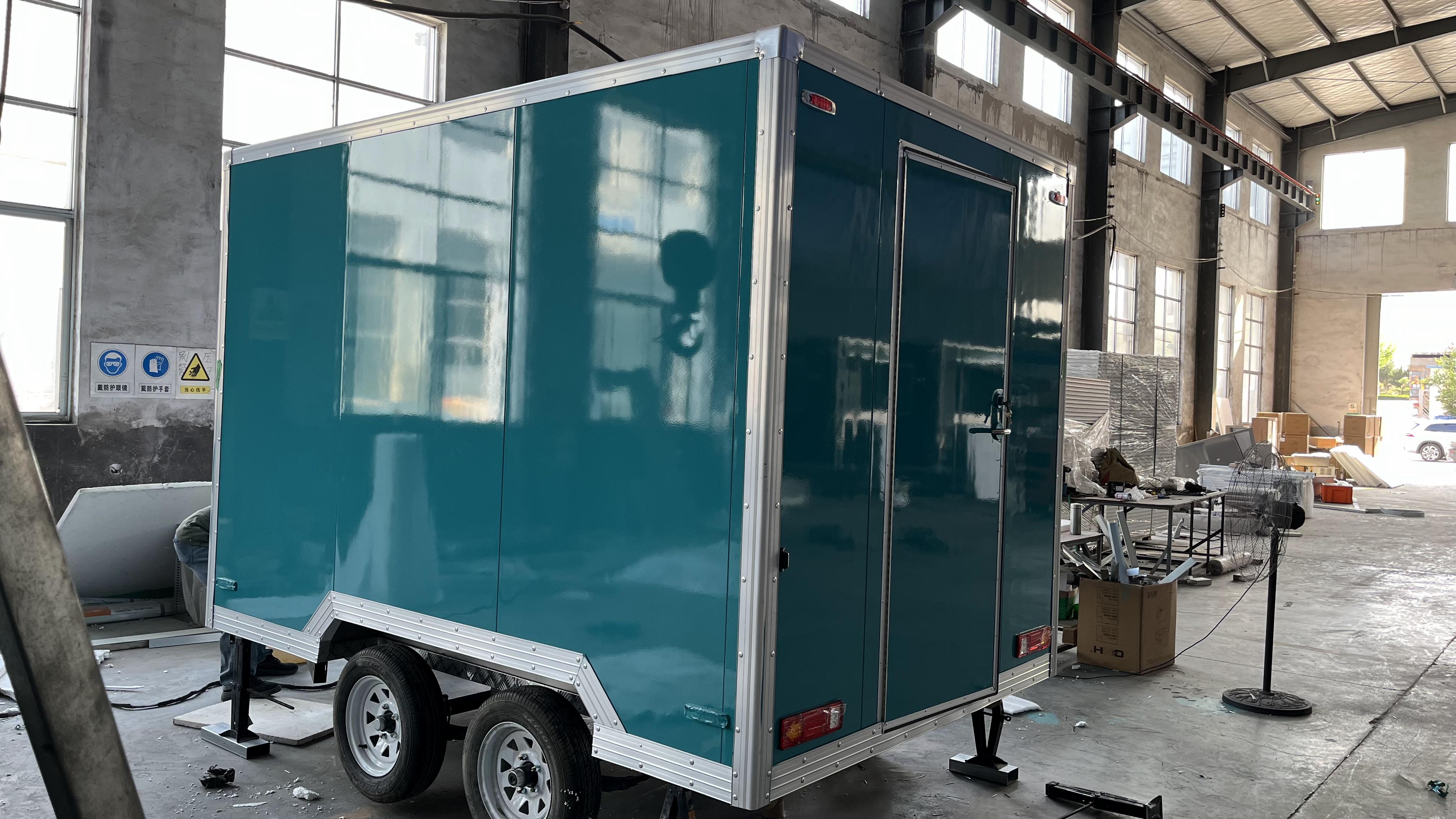 Customized blue-green mobile food truck with sunshade window, a great helper for mobile business operations