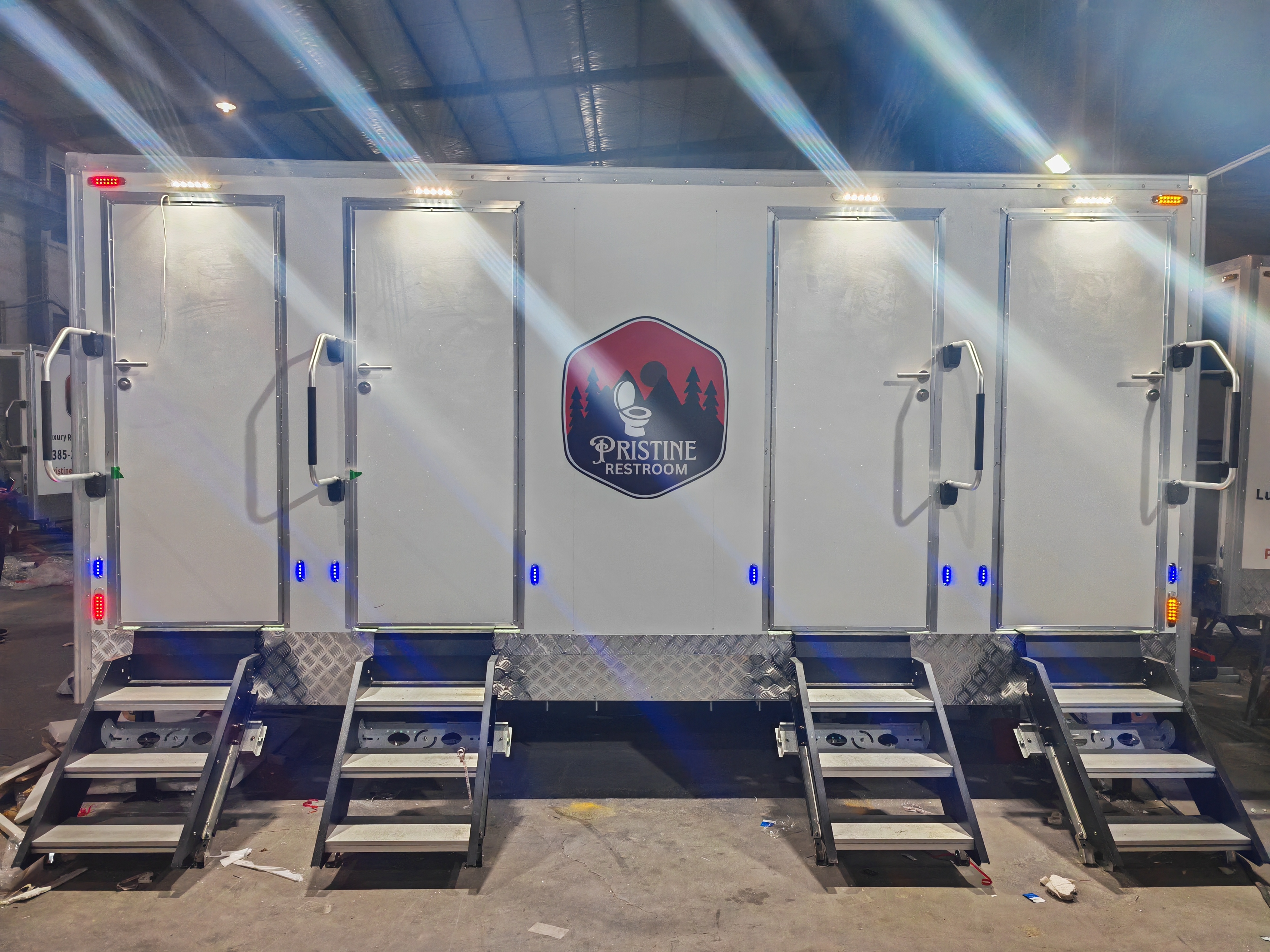 The multi-cabin "Pristine Restroom" mobile toilet helps solve the problem of temporary toilet use