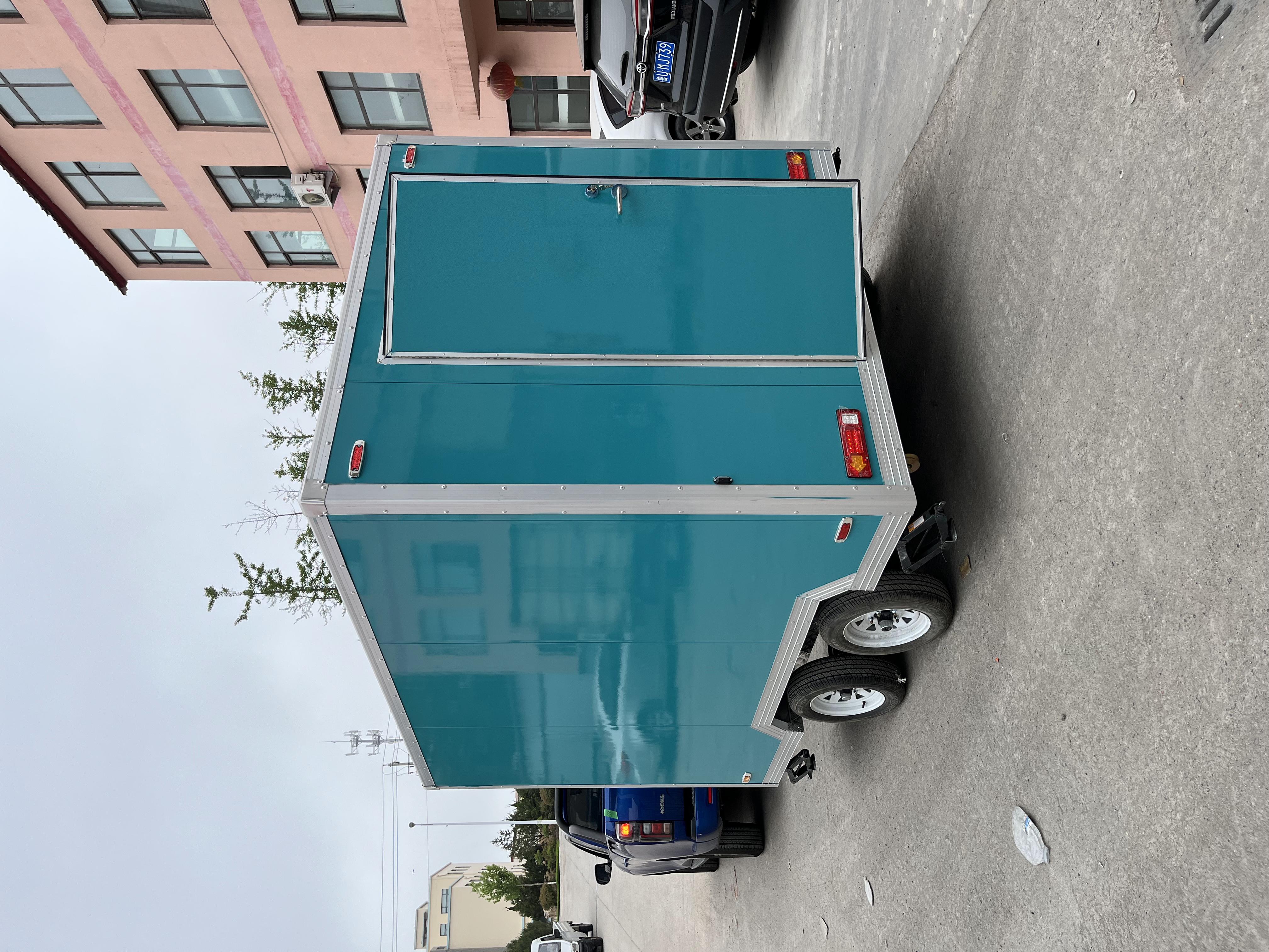 Customized blue-green mobile food truck with sunshade window, a great helper for mobile business operations