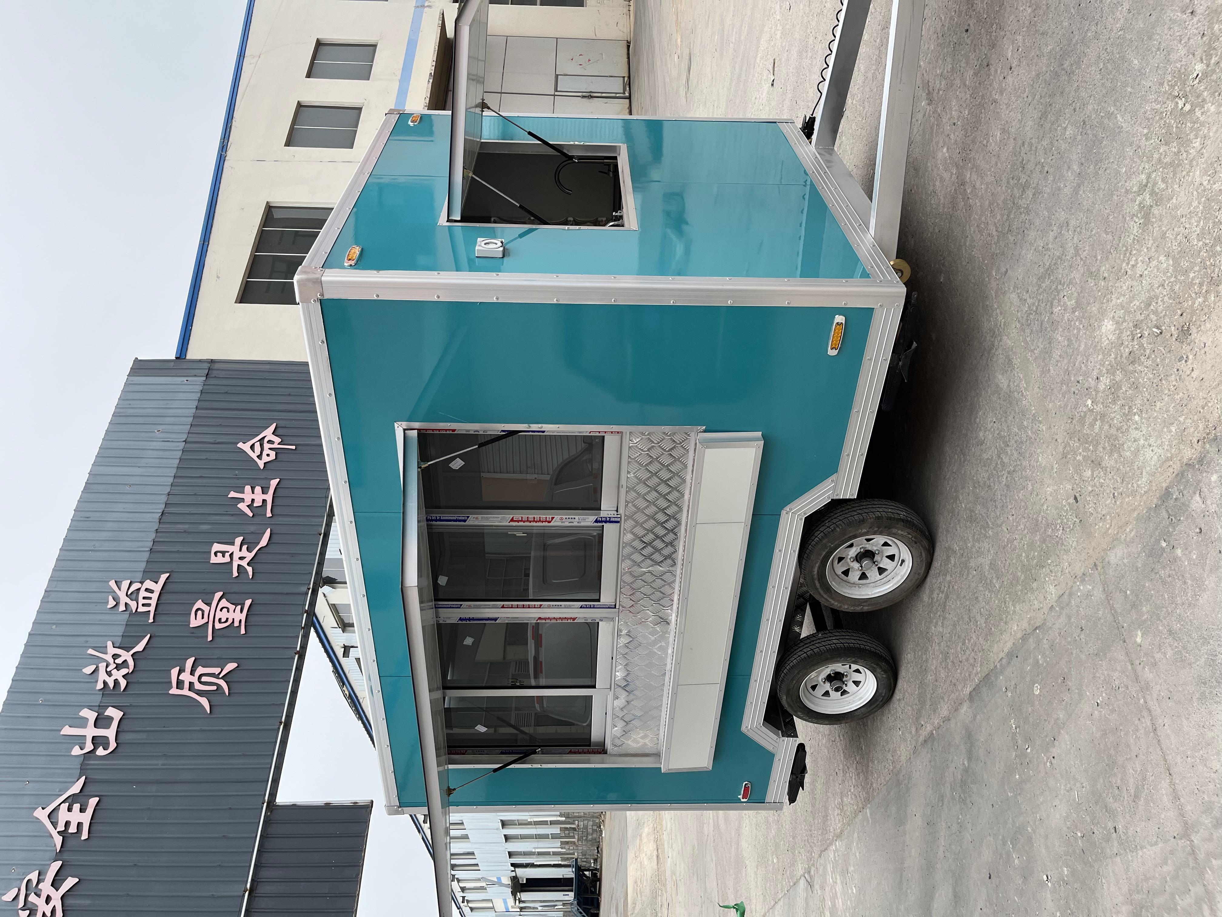 Customized blue-green mobile food truck with sunshade window, a great helper for mobile business operations