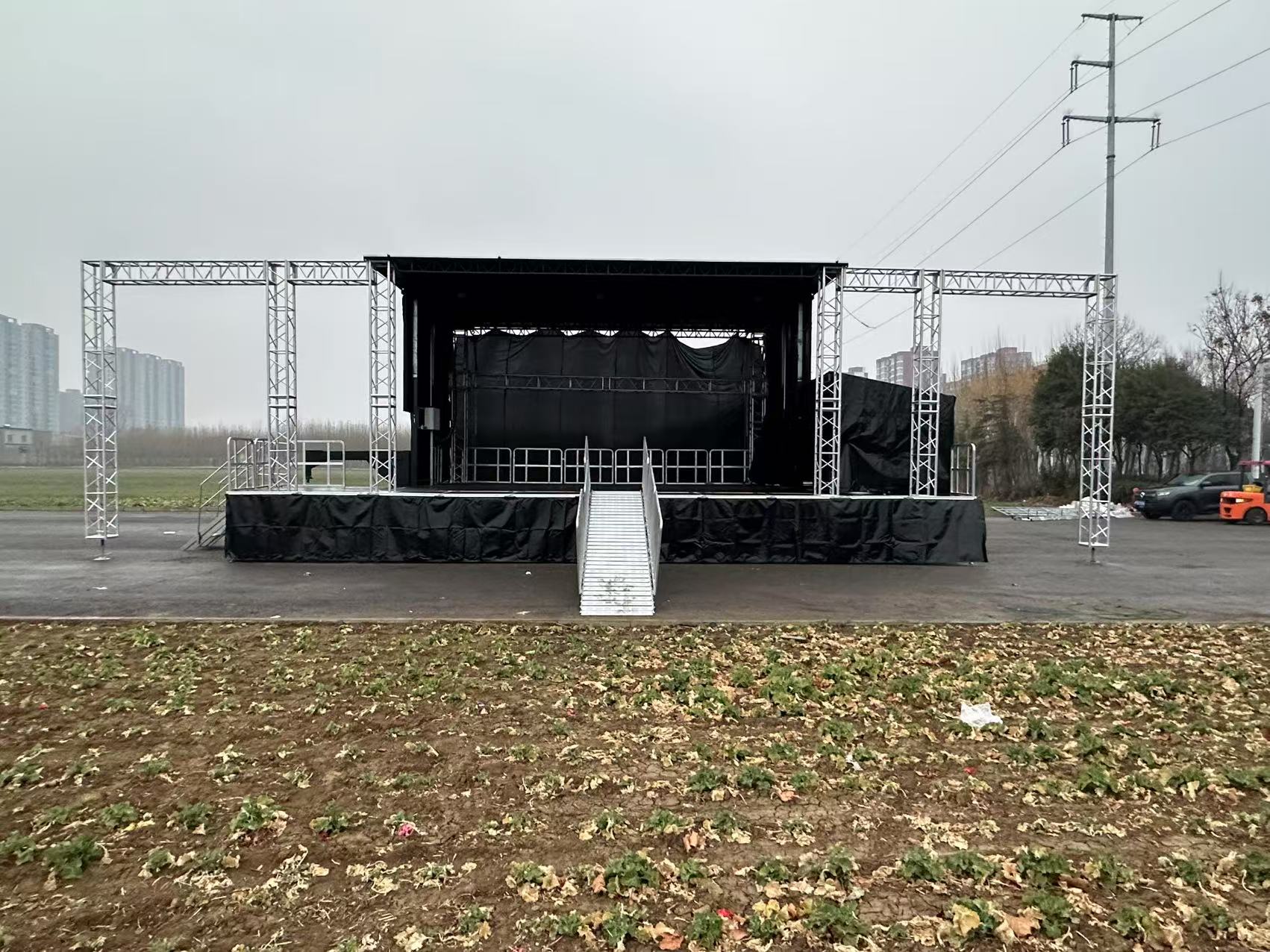 A large outdoor movable stage