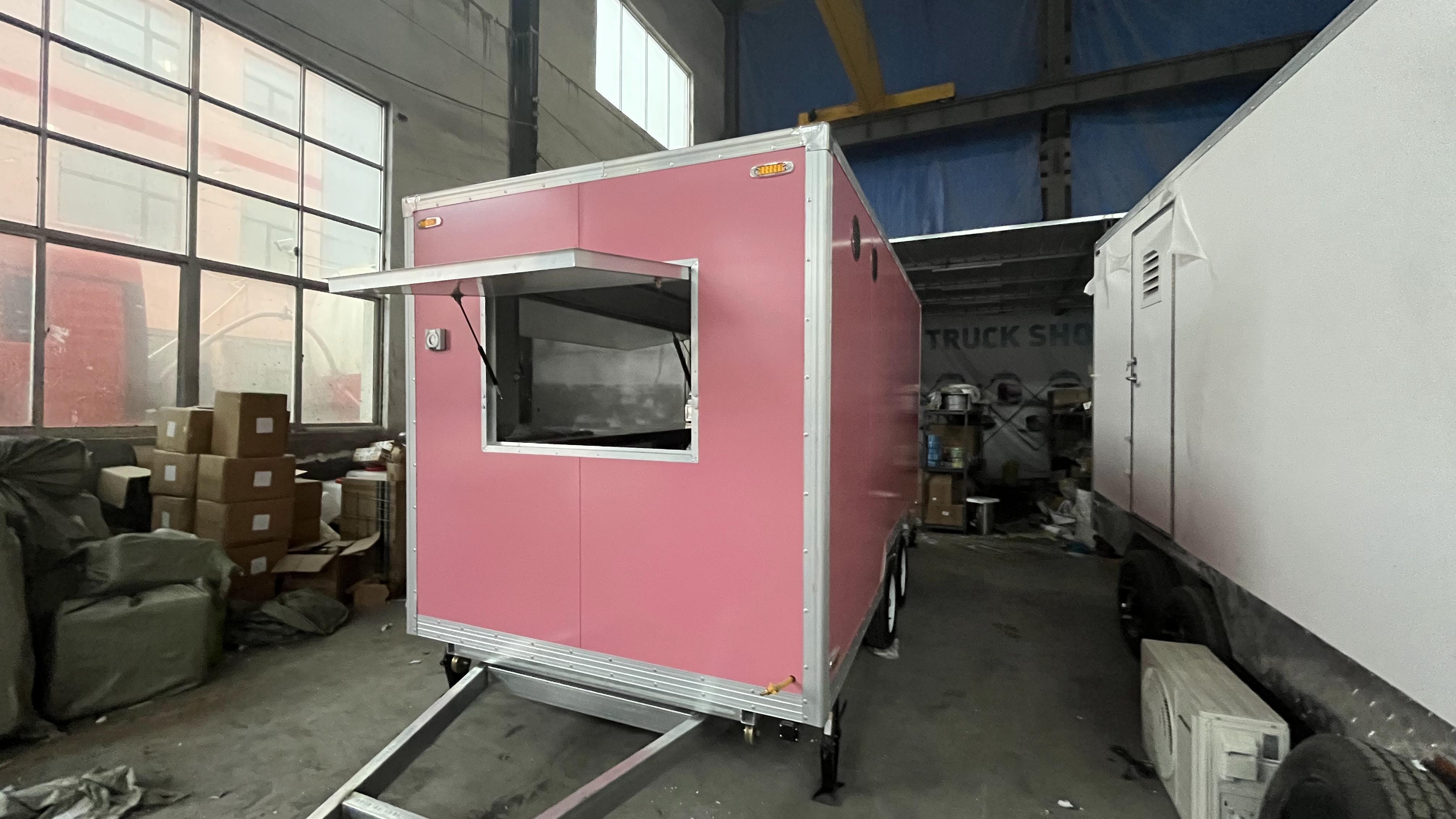 Pink multi-functional mobile food truck, a great helper for starting a business and setting up a stall