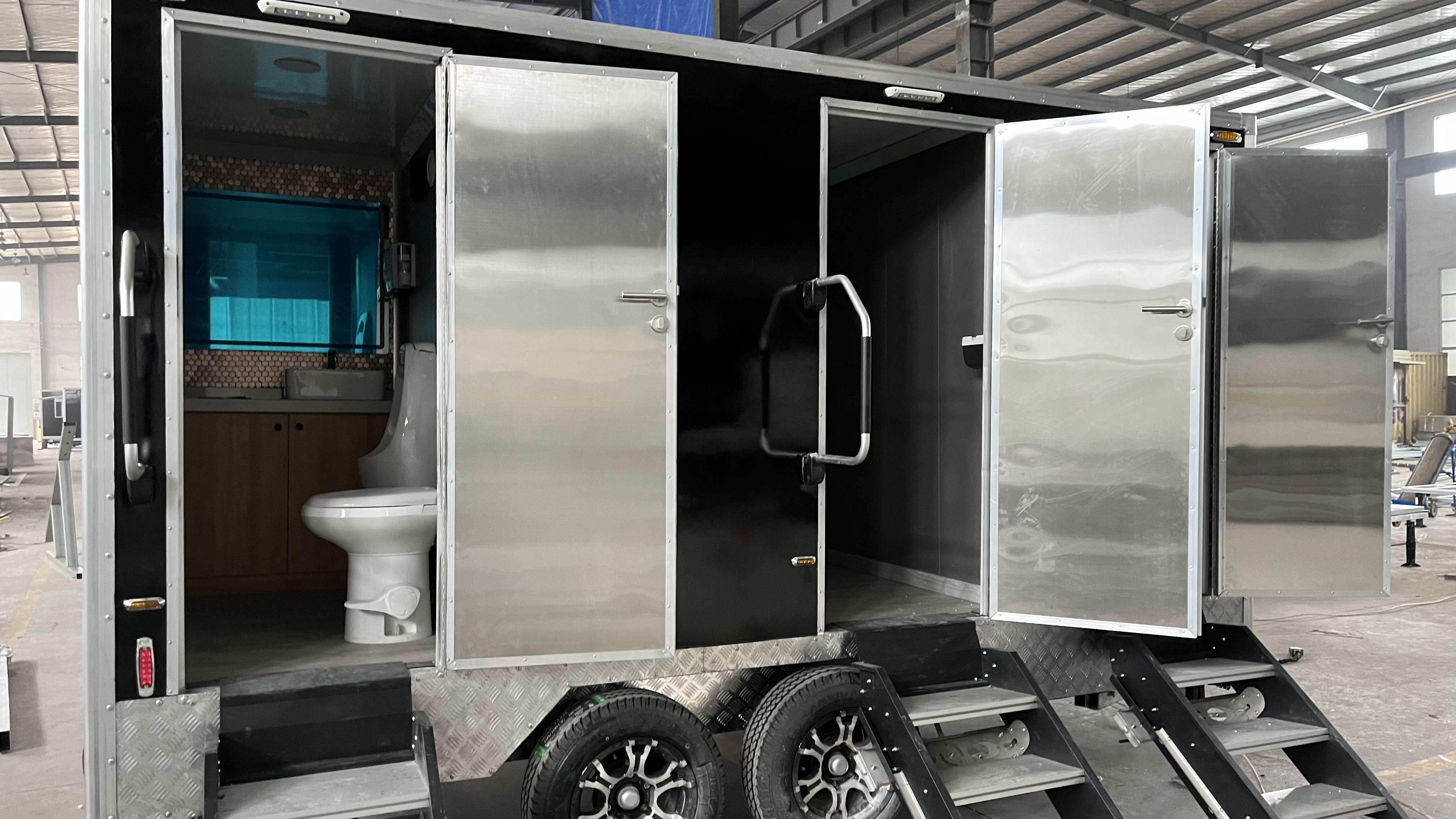 Black double/triple outdoor mobile toilets