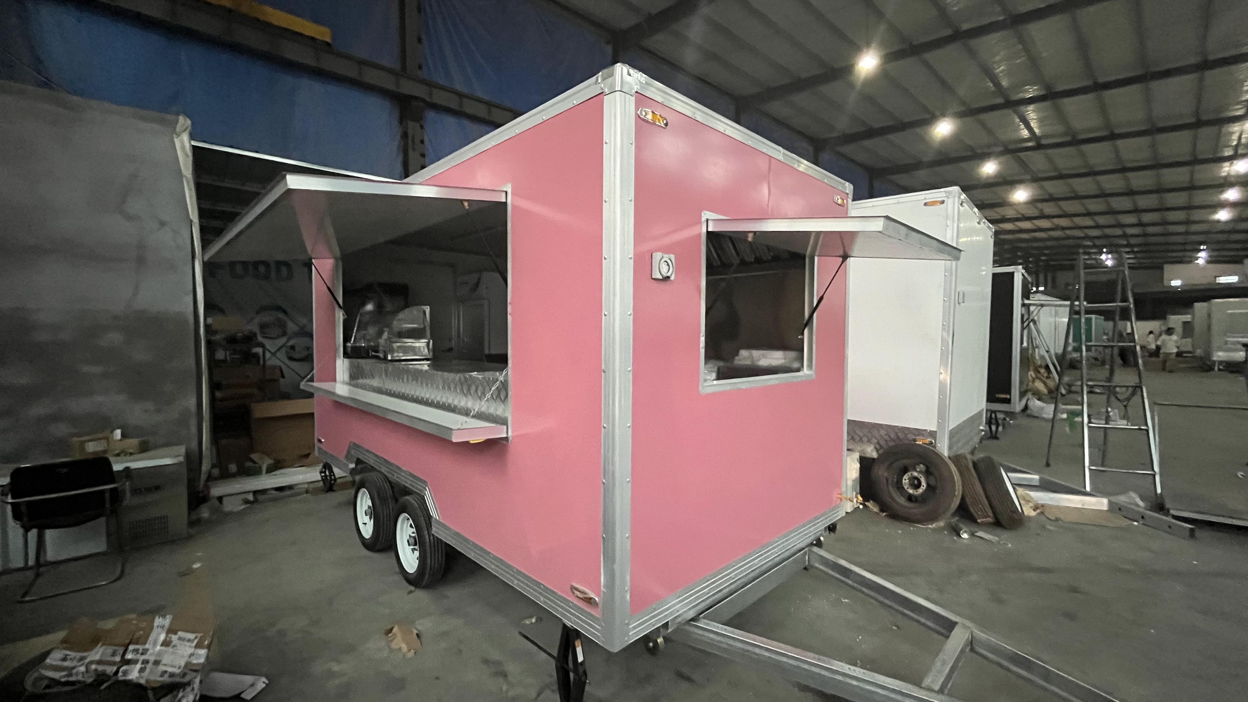 Pink multi-functional mobile food truck, a great helper for starting a business and setting up a stall