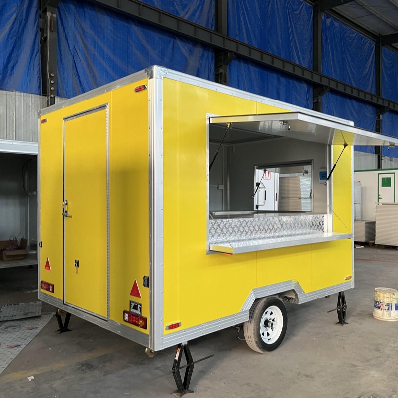 The bright yellow mobile food truck initiates a new flexible food business model