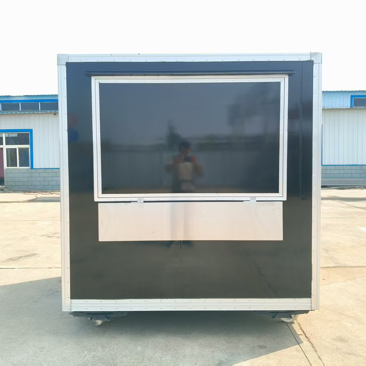 Black multi-functional mobile vending cart with window, outdoor food cart, mobile snack business cart
