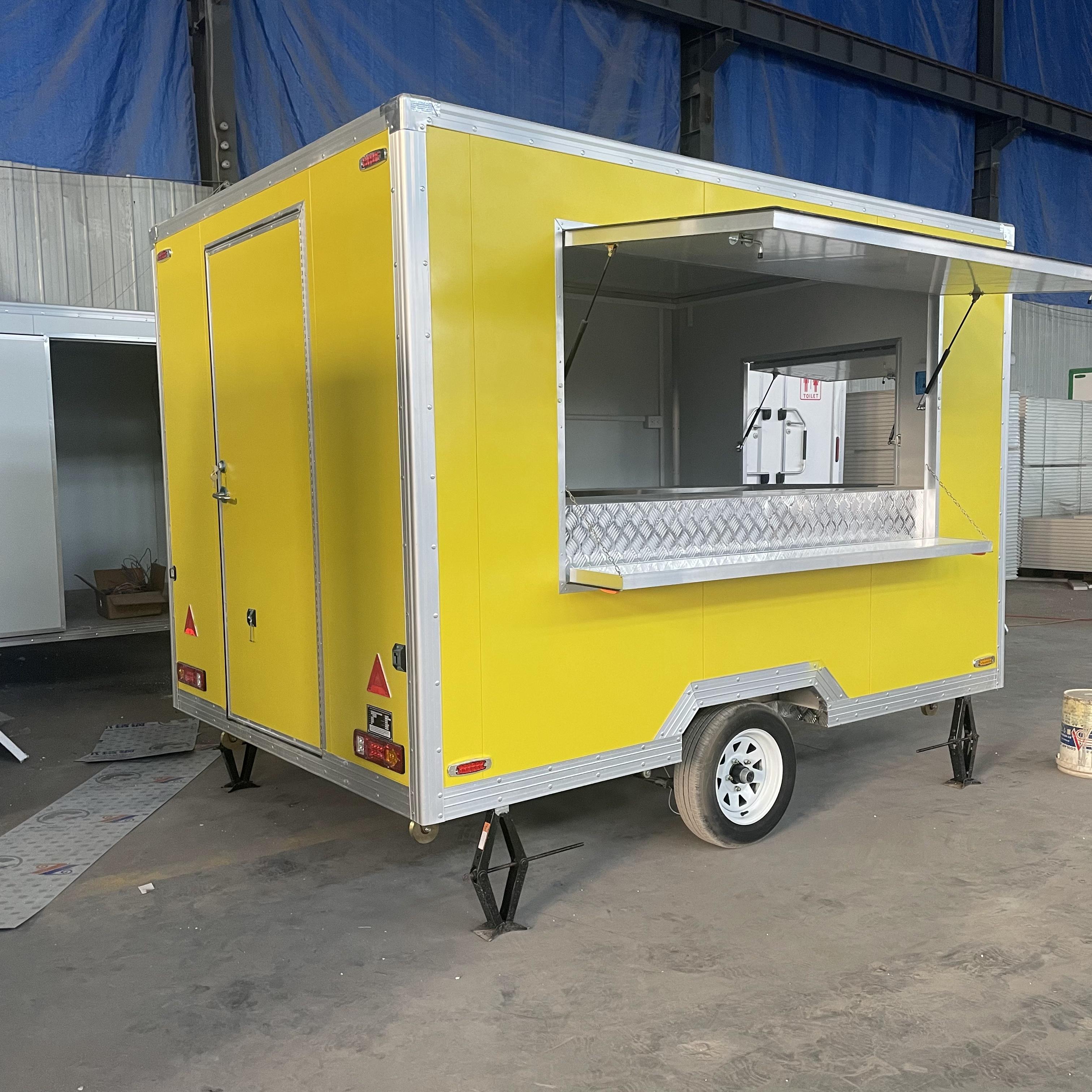 The bright yellow mobile food truck initiates a new flexible food business model