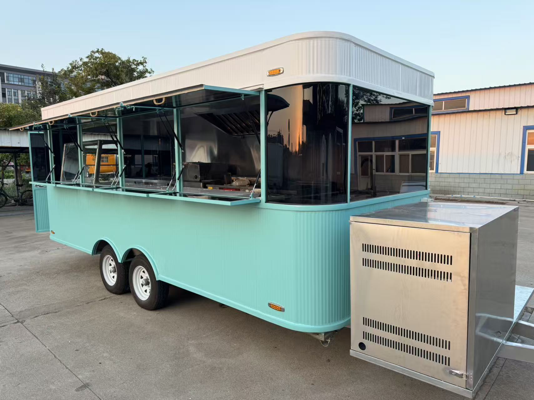 Fresh mint green mobile food truck, a multi-functional mobile food vending vehicle
