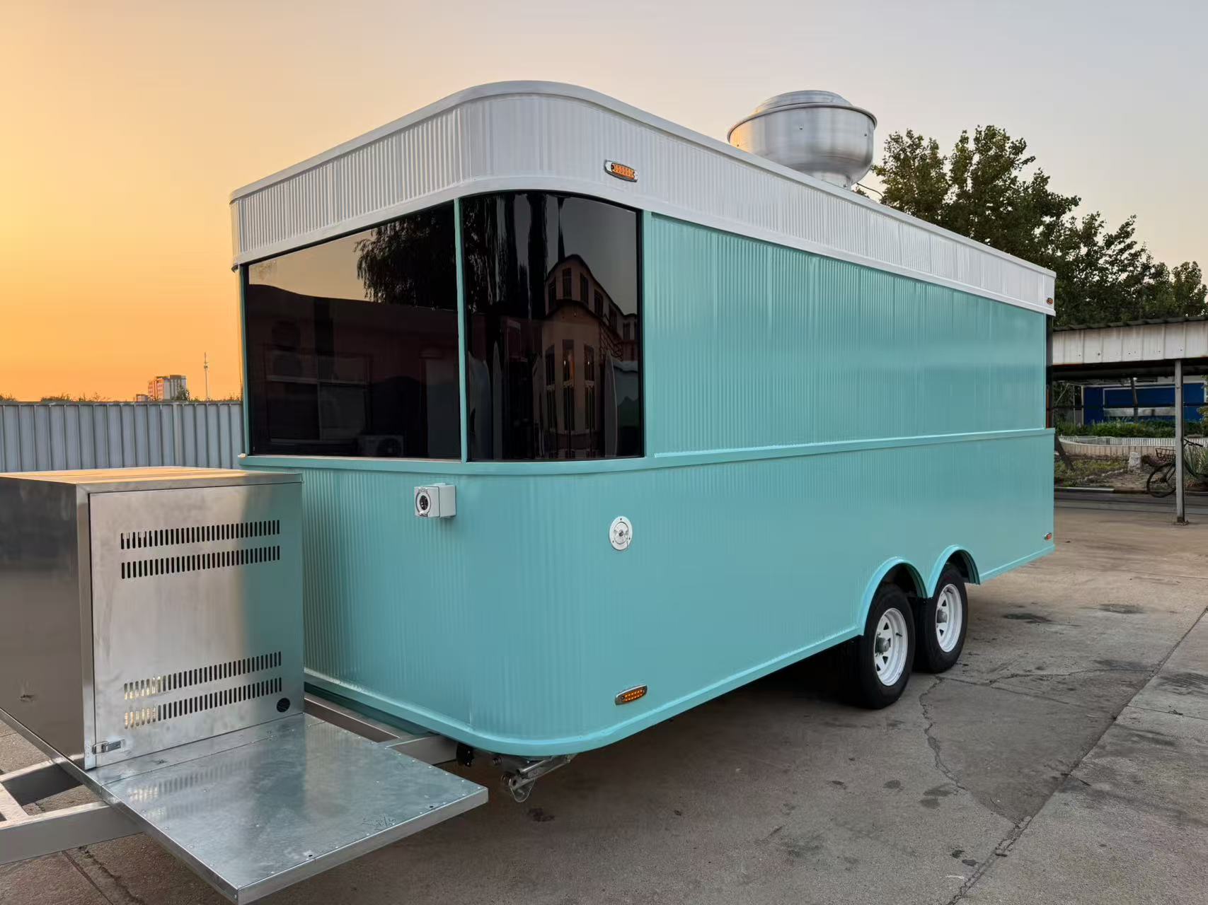Fresh mint green mobile food truck, a multi-functional mobile food vending vehicle