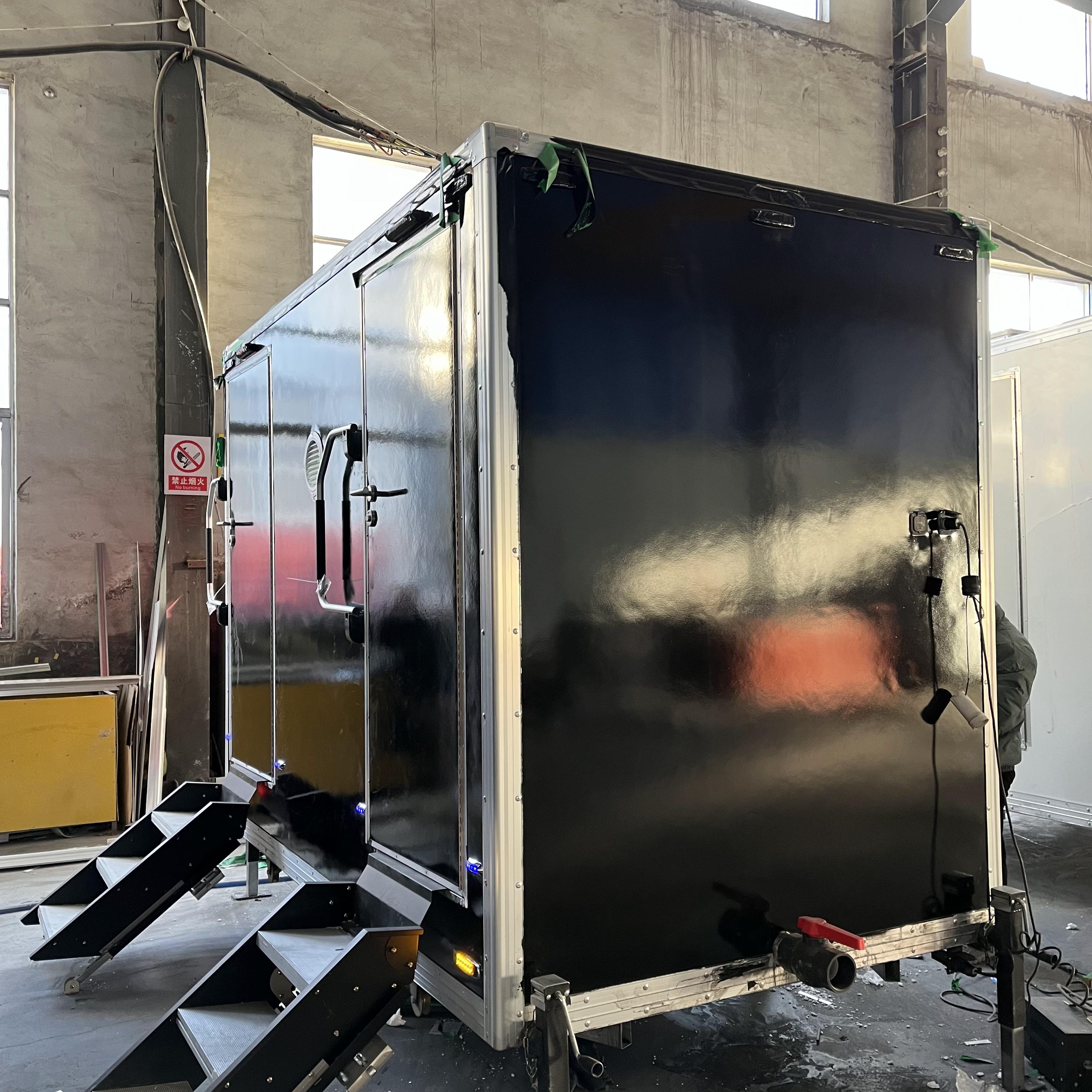 Double black mobile toilets and outdoor portable toilets
