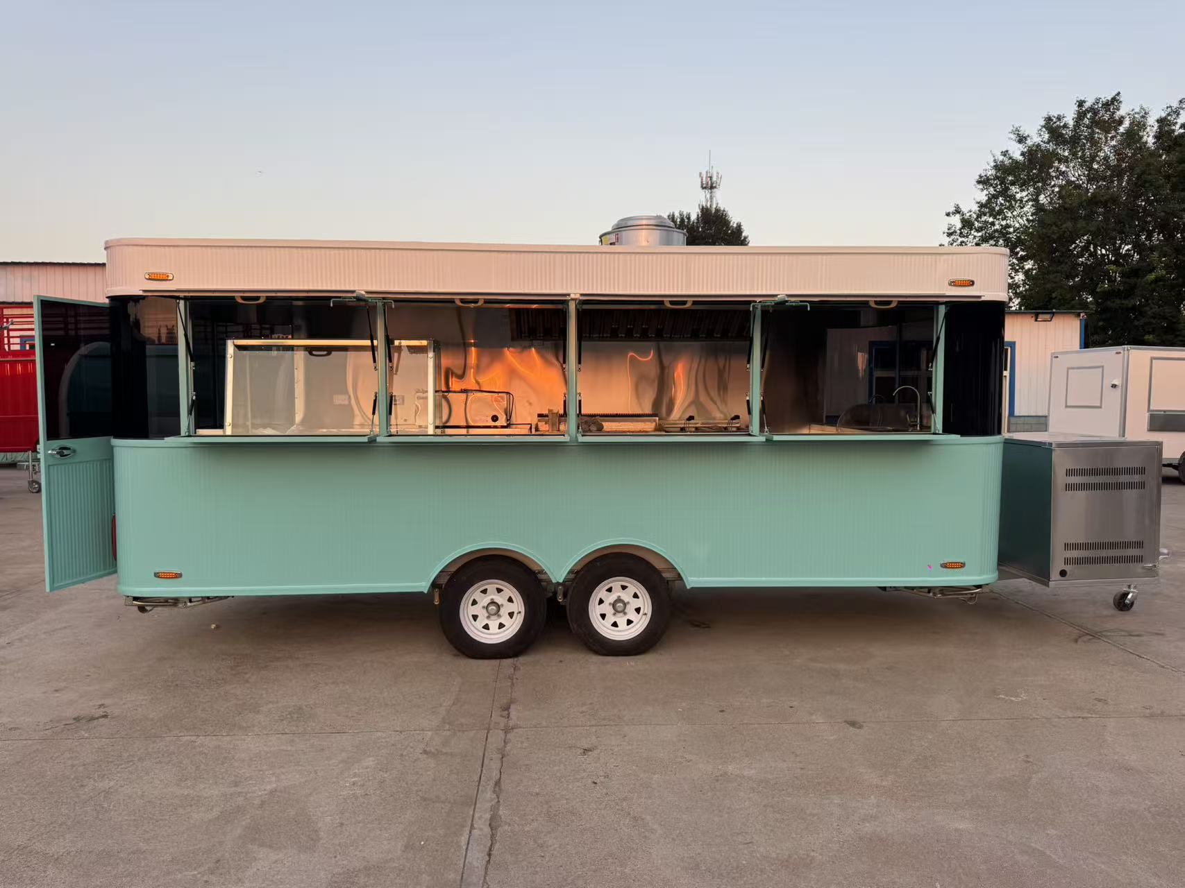 Fresh mint green mobile food truck, a multi-functional mobile food vending vehicle