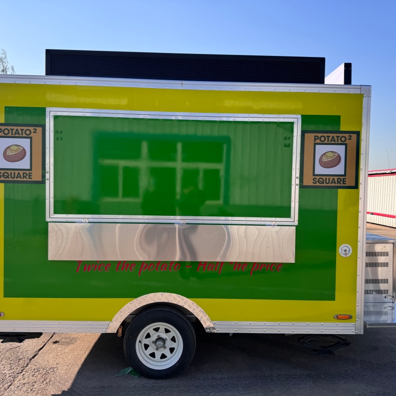Creative yellow and green potato-themed food truck, embark on a delicious mobile journey