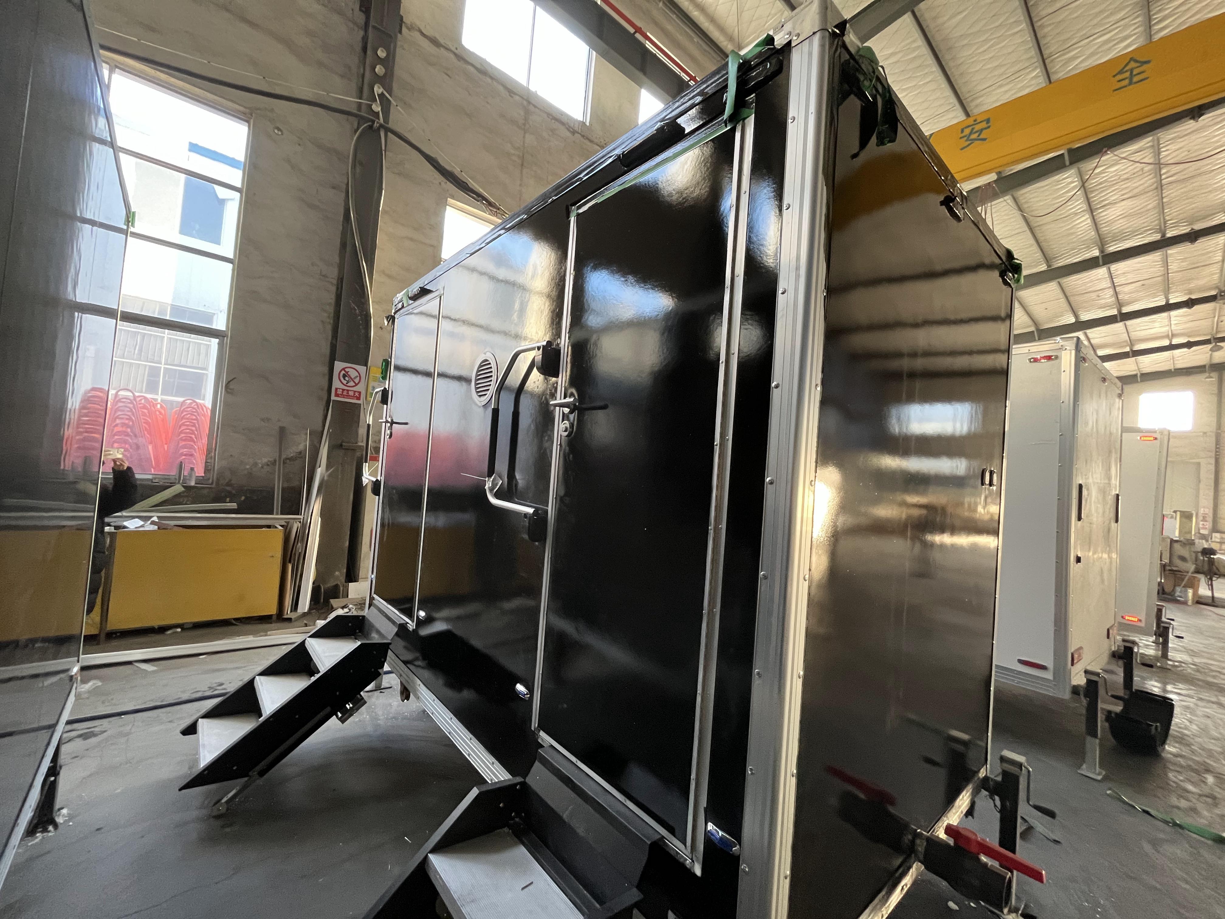 Double black mobile toilets and outdoor portable toilets
