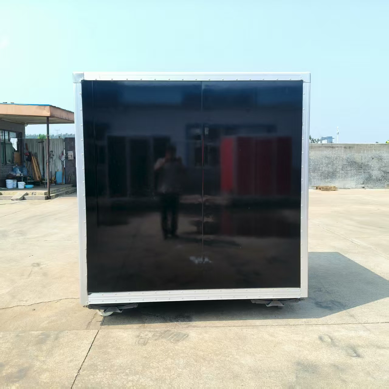 Black multi-functional mobile vending cart with window, outdoor food cart, mobile snack business cart