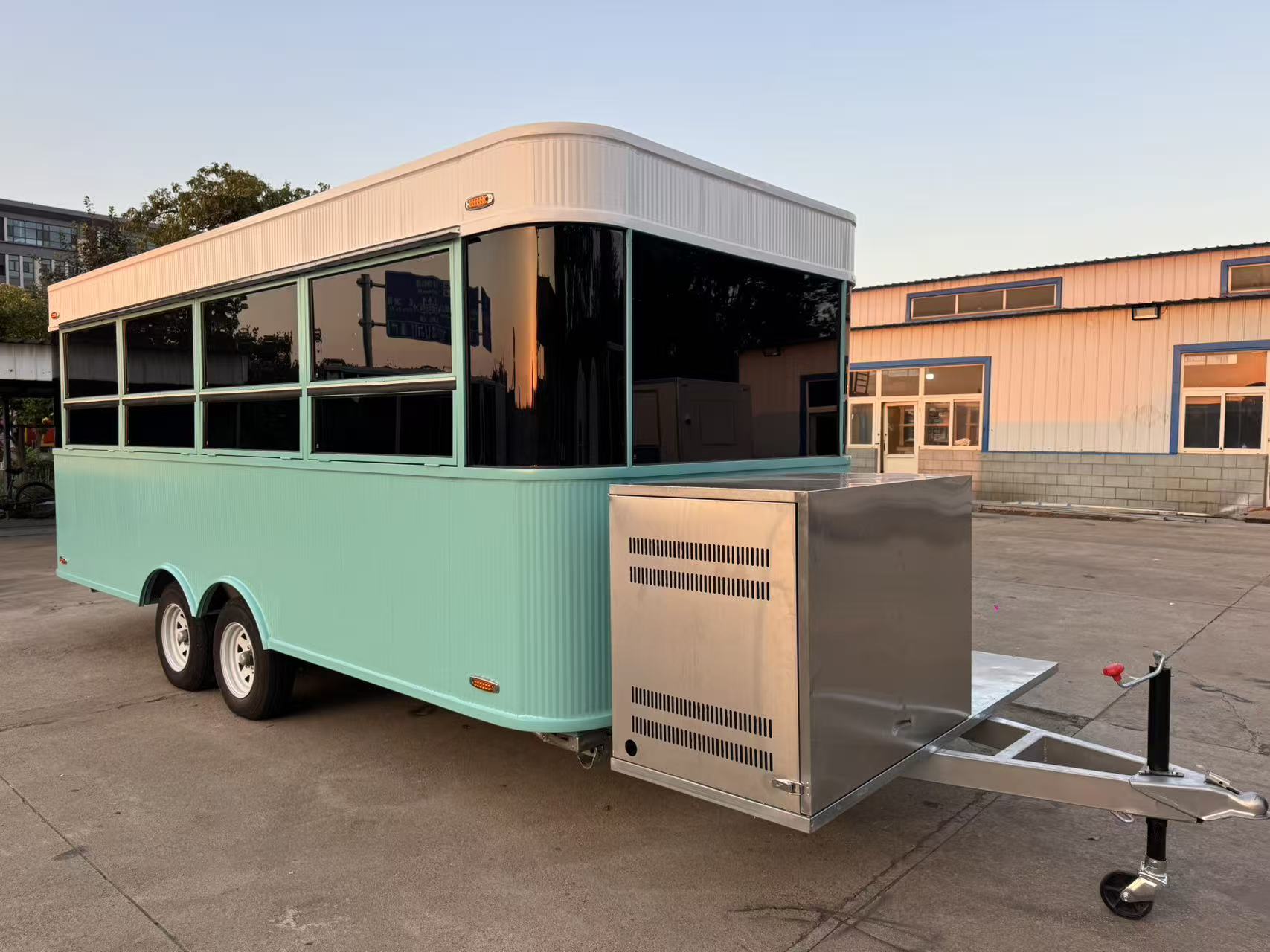 Fresh mint green mobile food truck, a multi-functional mobile food vending vehicle