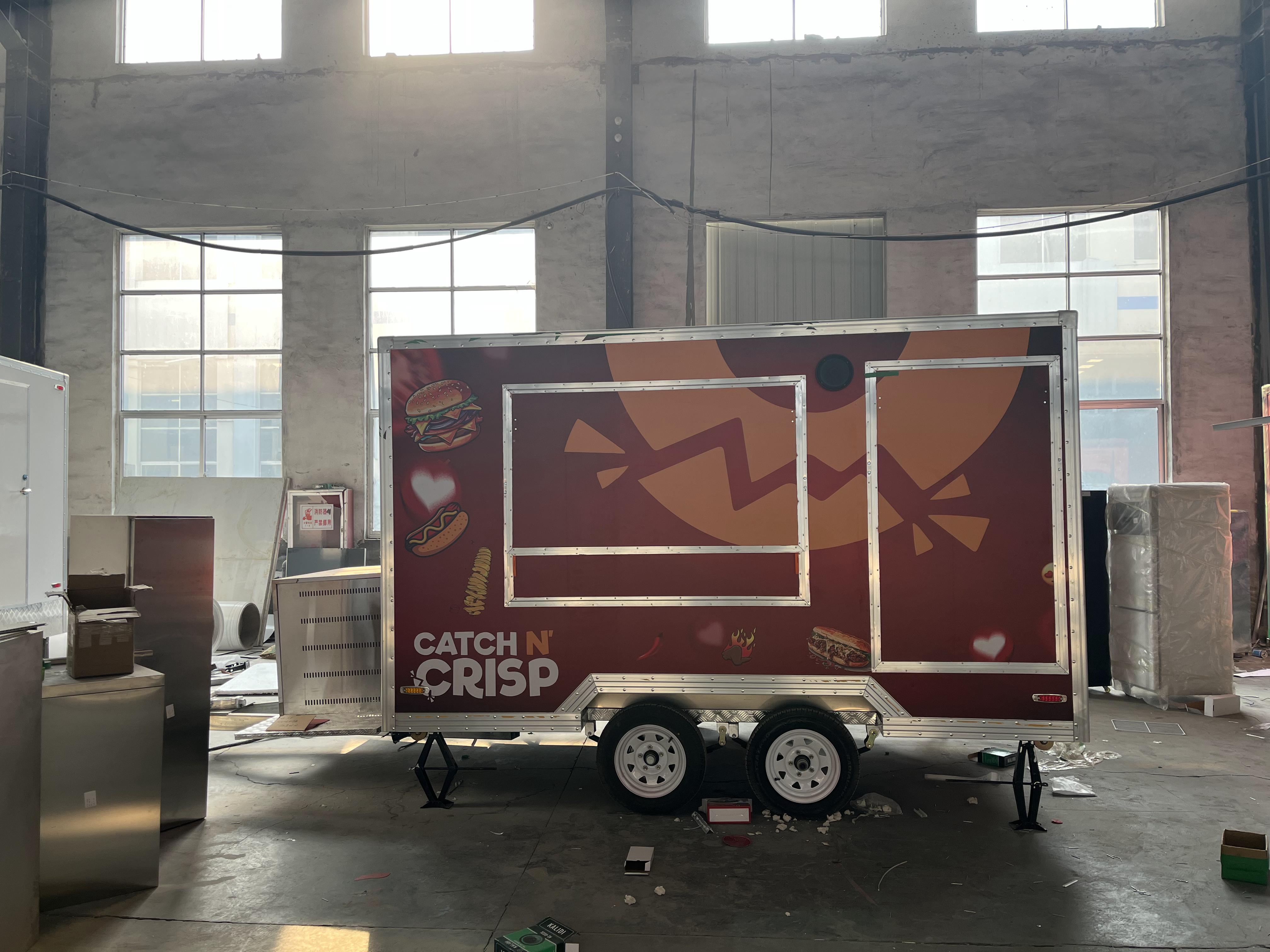 Creative Red and Orange Color Scheme Mobile Food Cart, Commercial Fast Food Truck, Burger and Hot Dog Mobile Catering Vehicle, Entrepreneurship and Street Vending Equipment