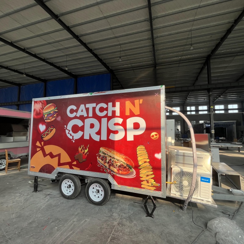 Creative Red and Orange Color Scheme Mobile Food Cart, Commercial Fast Food Truck, Burger and Hot Dog Mobile Catering Vehicle, Entrepreneurship and Street Vending Equipment