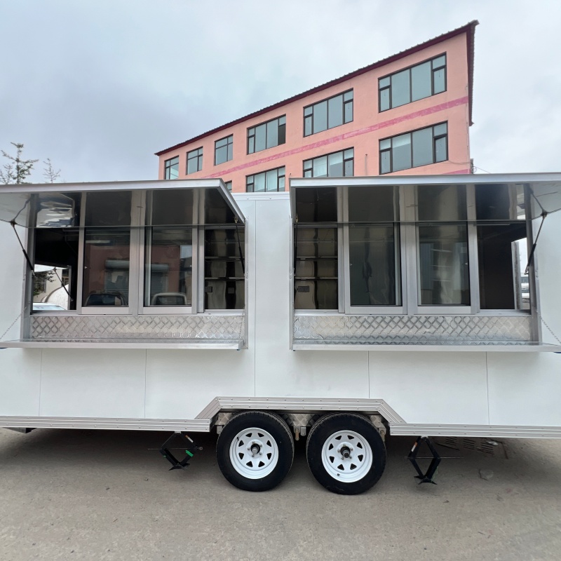 White two-wheeled mobile food cart, multi-functional commercial mobile food truck, catering equipment for starting a business and setting up stalls, customizable food cart