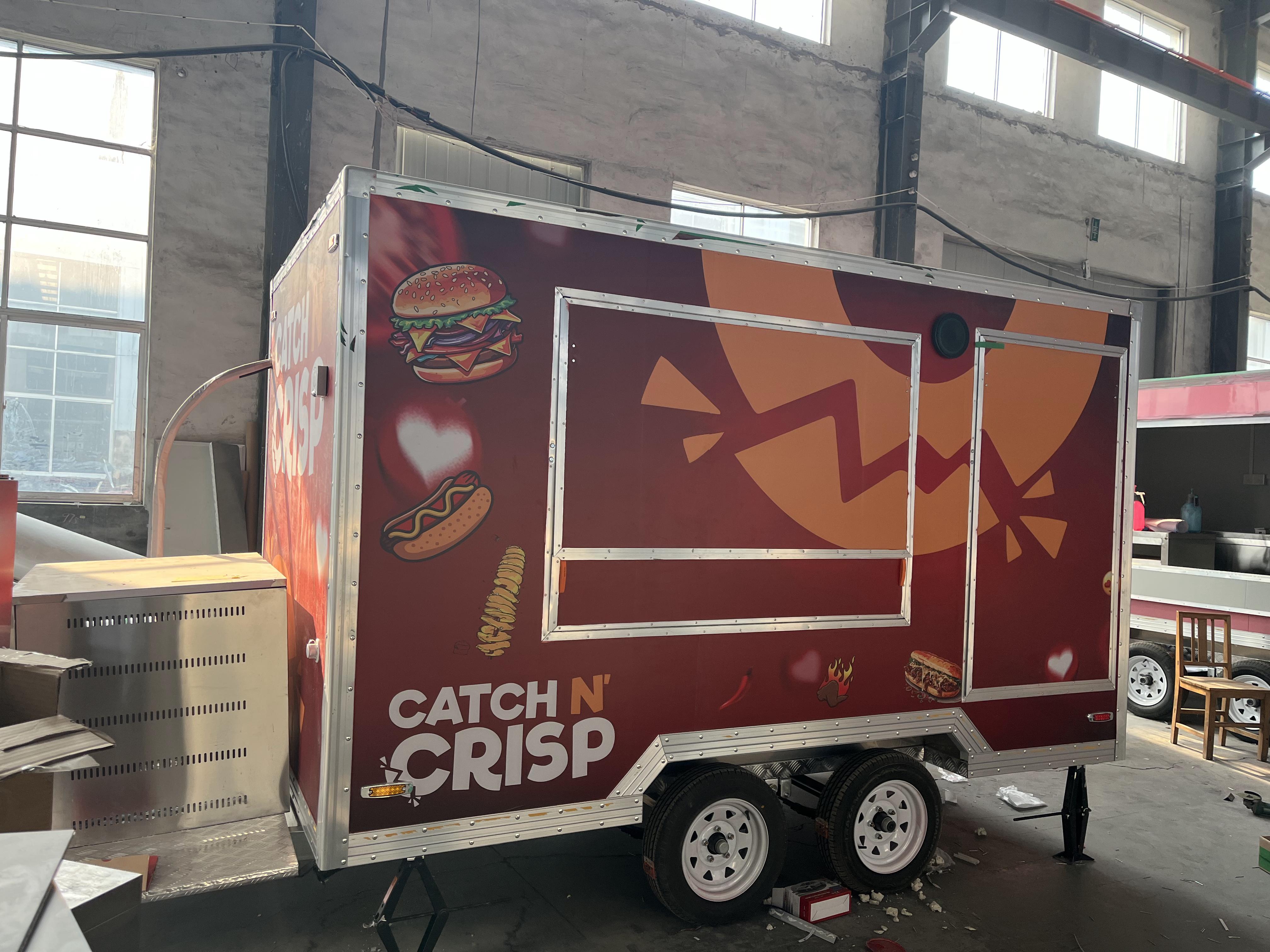 Creative Red and Orange Color Scheme Mobile Food Cart, Commercial Fast Food Truck, Burger and Hot Dog Mobile Catering Vehicle, Entrepreneurship and Street Vending Equipment