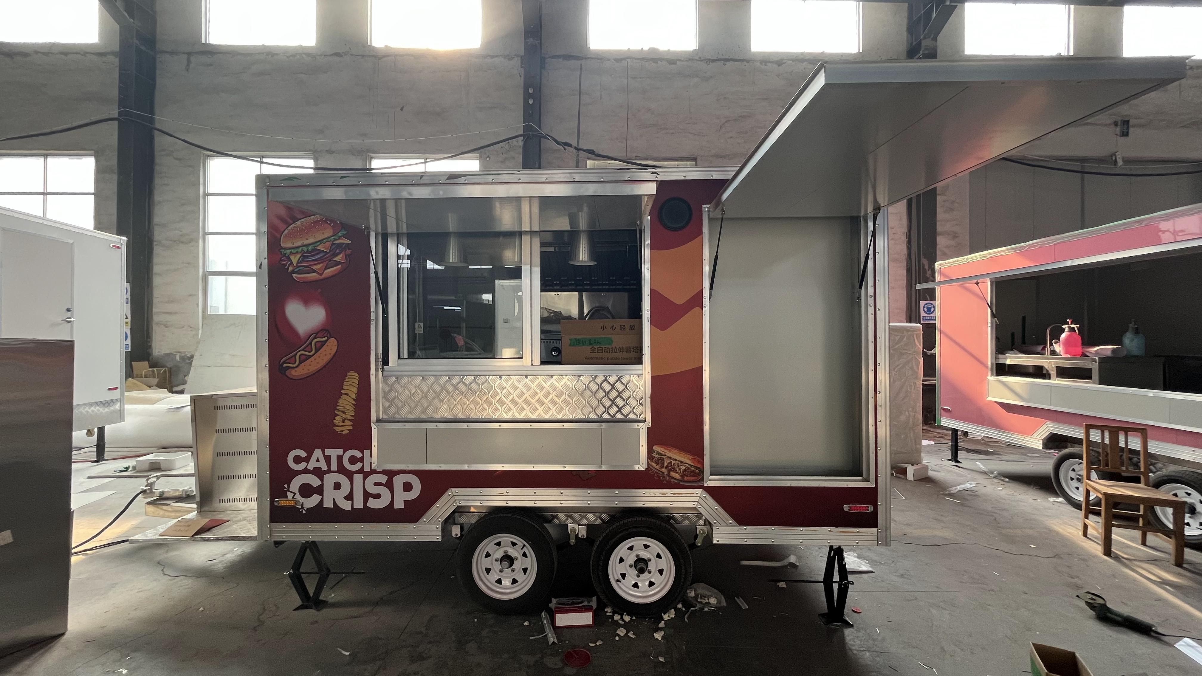 Creative Red and Orange Color Scheme Mobile Food Cart, Commercial Fast Food Truck, Burger and Hot Dog Mobile Catering Vehicle, Entrepreneurship and Street Vending Equipment