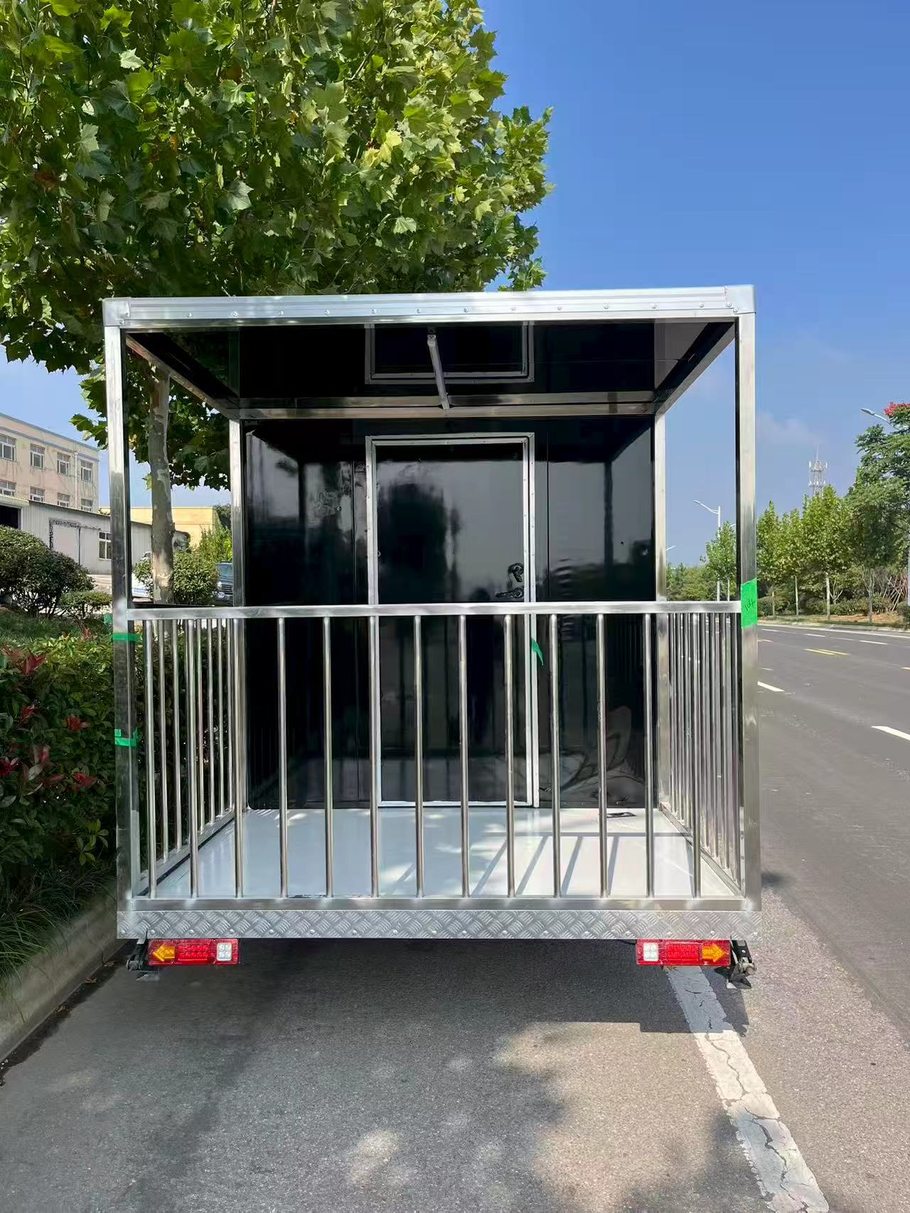 High-end black mirrored mobile food cart, multi-functional outdoor food trailer, commercial catering mobile stall