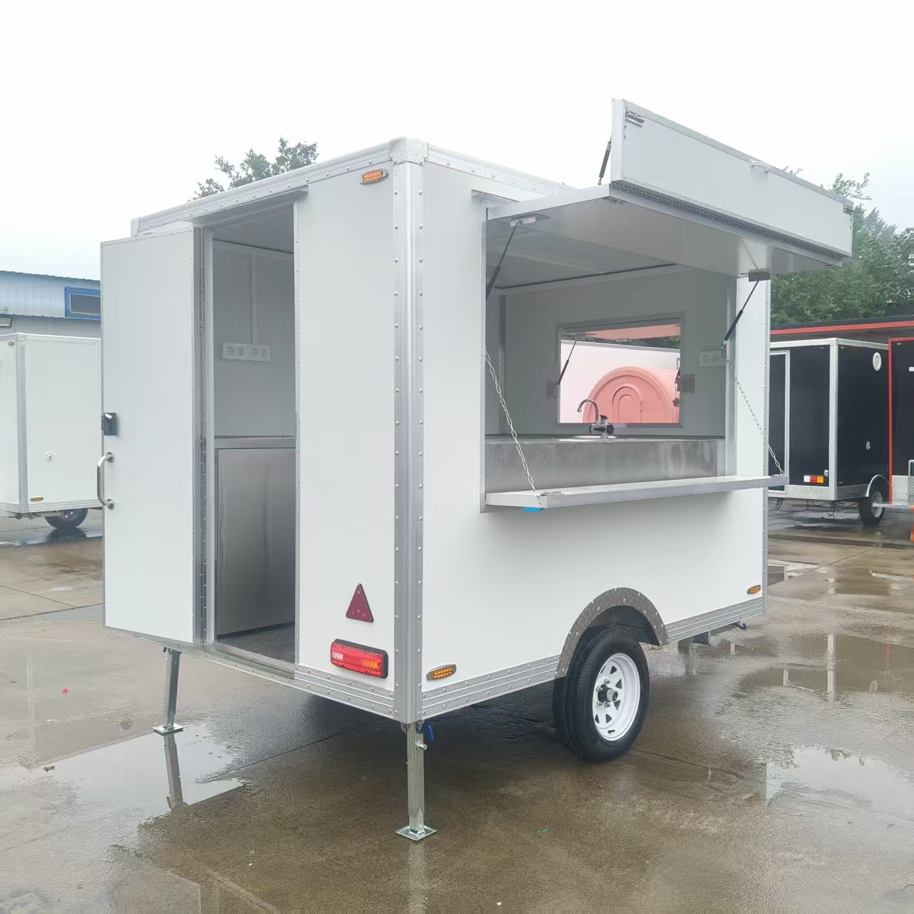 Outdoor mobile snack cart, portable food cart, multi-functional food vending cart