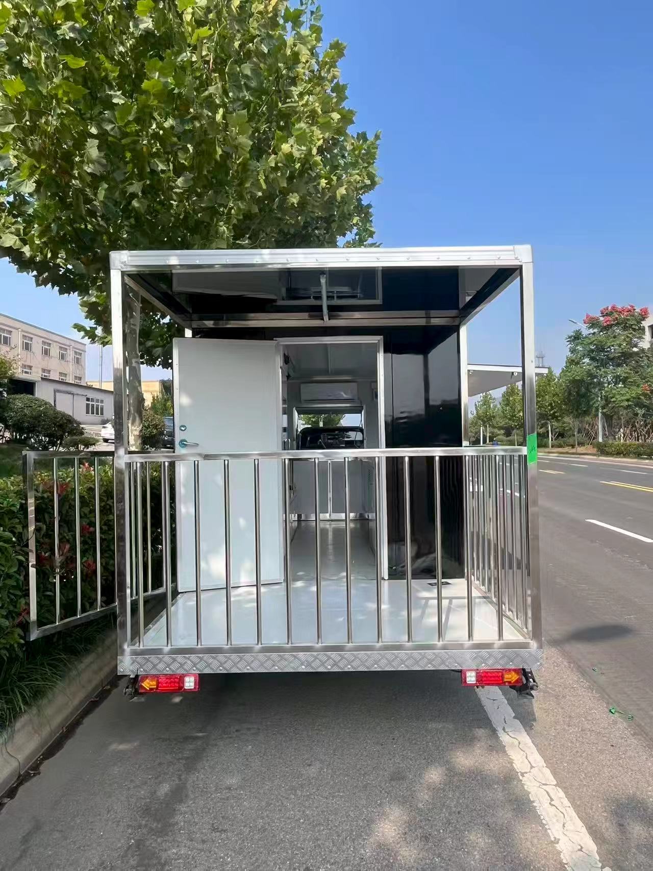 High-end black mirrored mobile food cart, multi-functional outdoor food trailer, commercial catering mobile stall