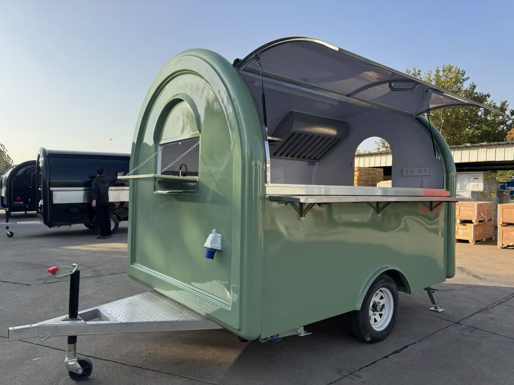 Retro avocado green mobile food truck - A street food start-up tool that combines appearance, quality and strength