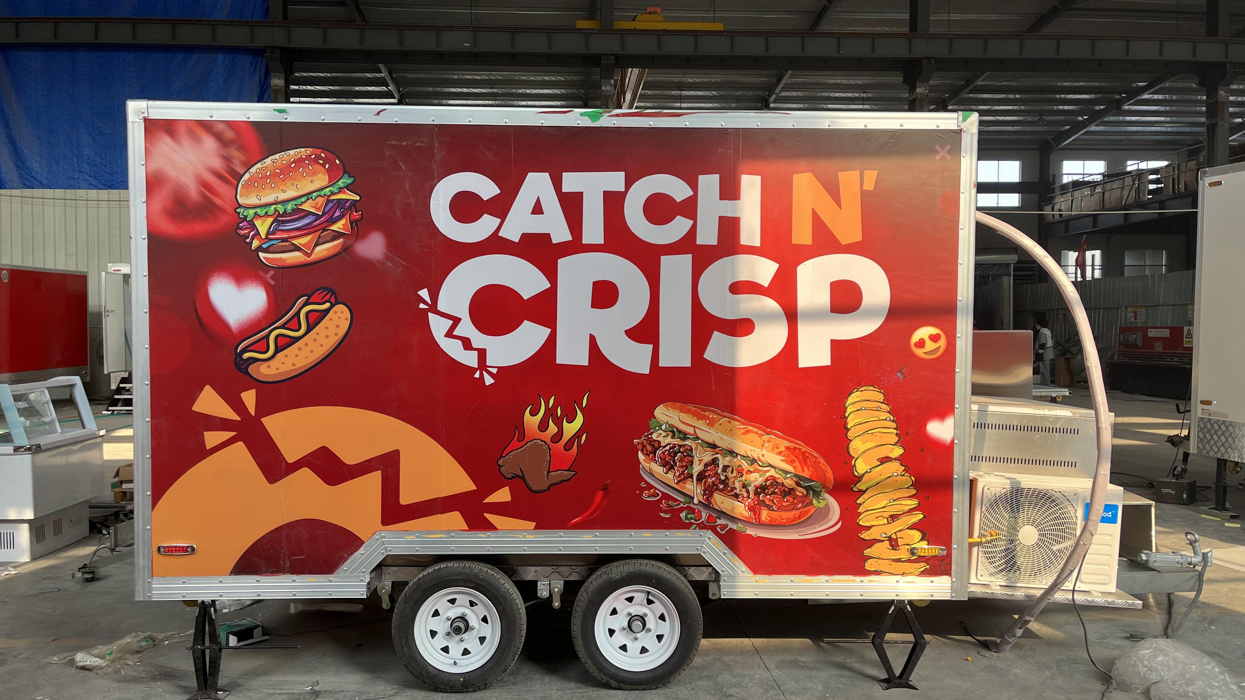 Creative Red and Orange Color Scheme Mobile Food Cart, Commercial Fast Food Truck, Burger and Hot Dog Mobile Catering Vehicle, Entrepreneurship and Street Vending Equipment